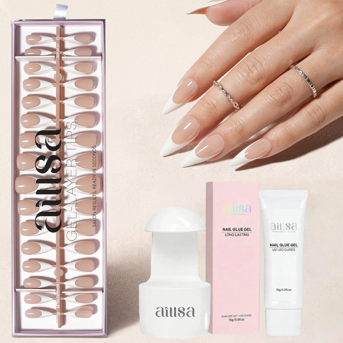 Nude Base French Tip Press On Nails 