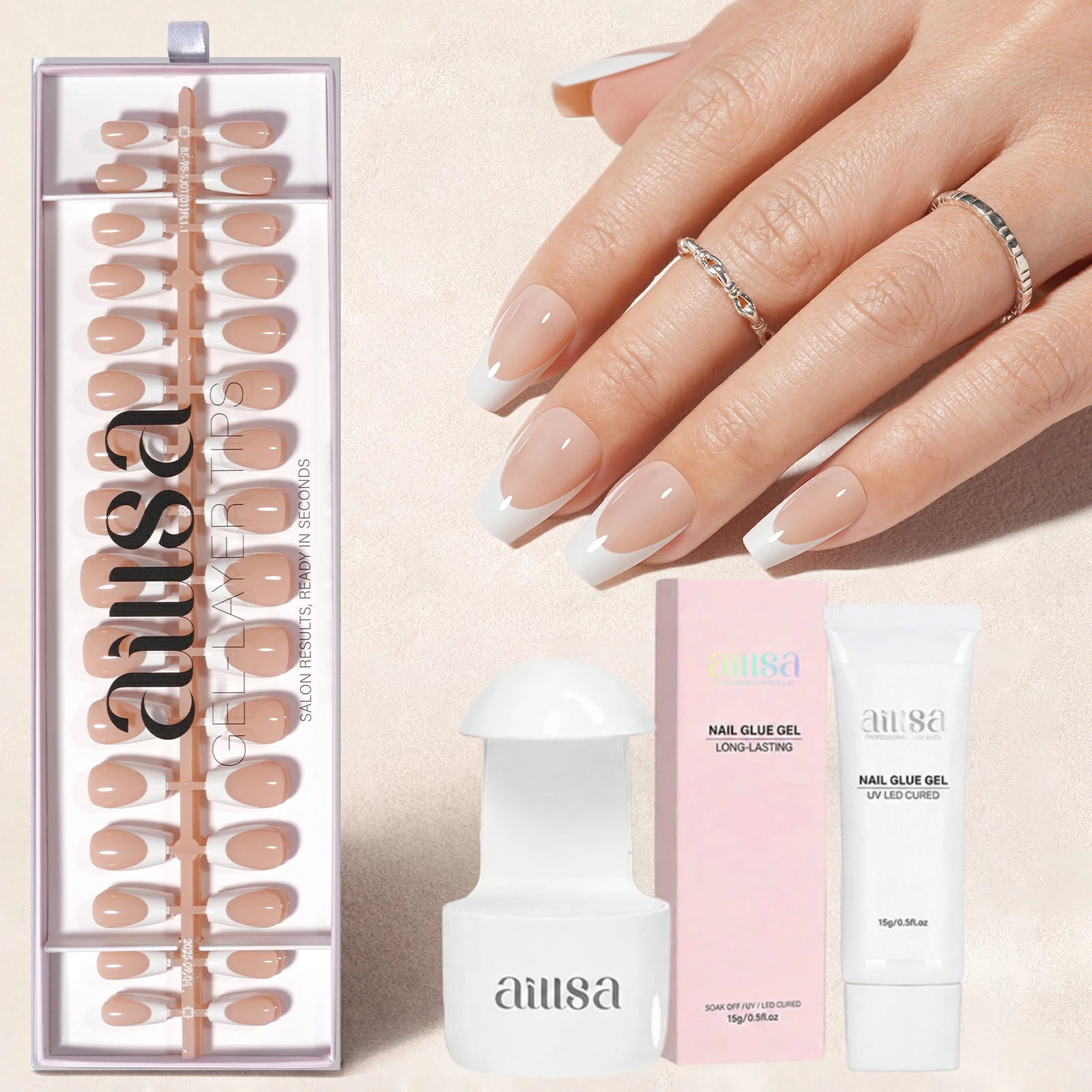 Nude Base French Tip Press On Nails 
