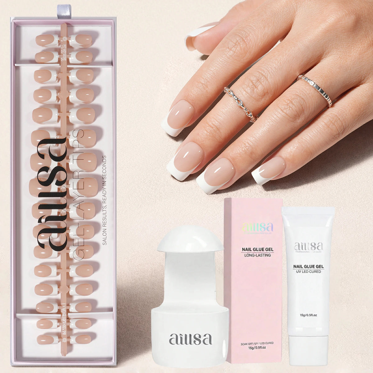 Nude Base French Tip Press On Nails 