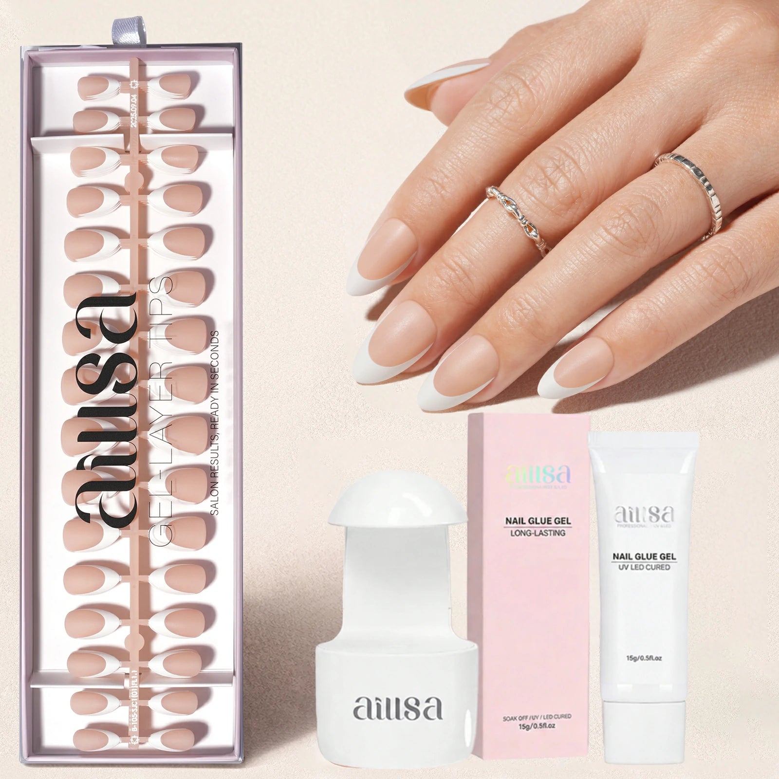 Nude Base French Tip Press On Nails 