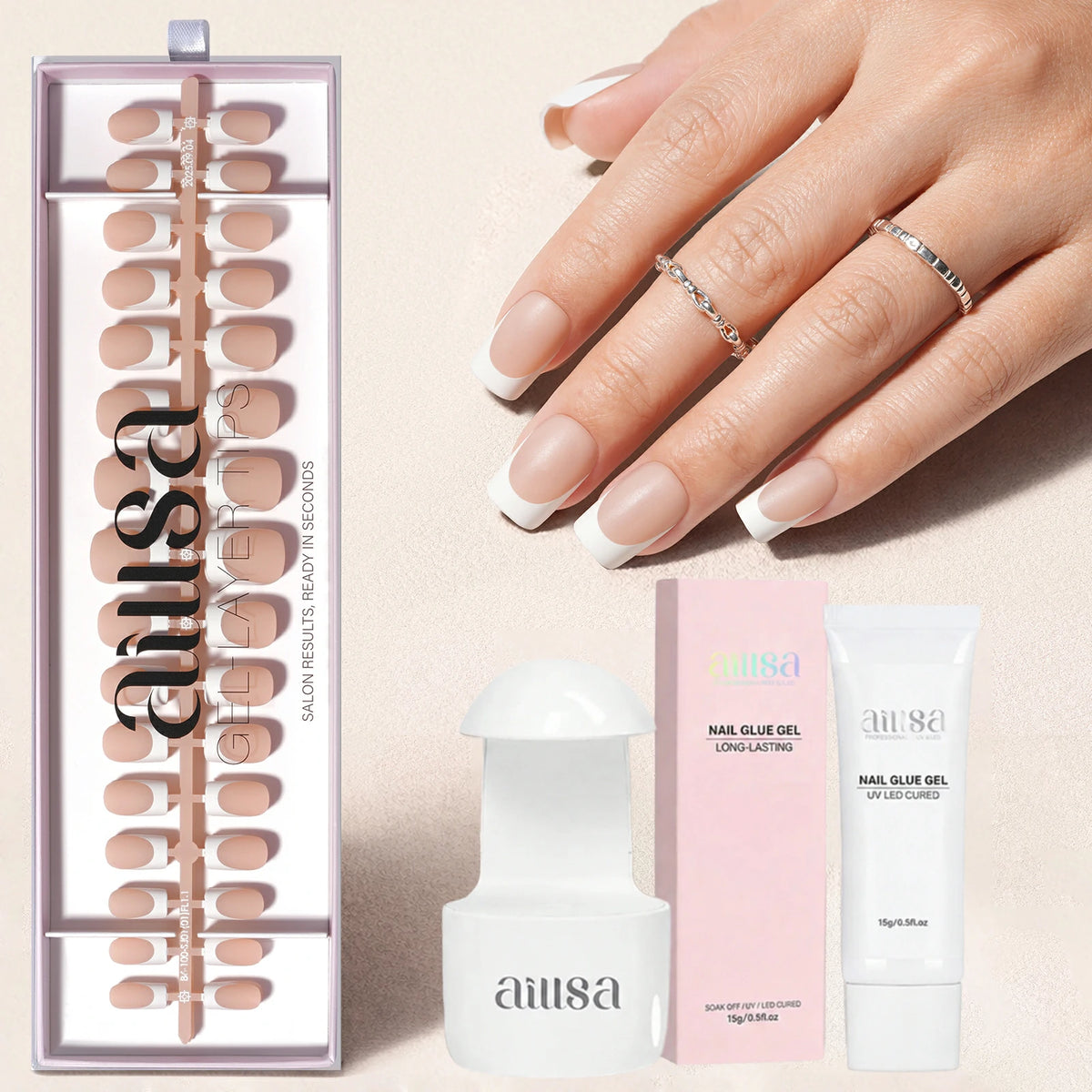Nude Base French Tip Press On Nails 