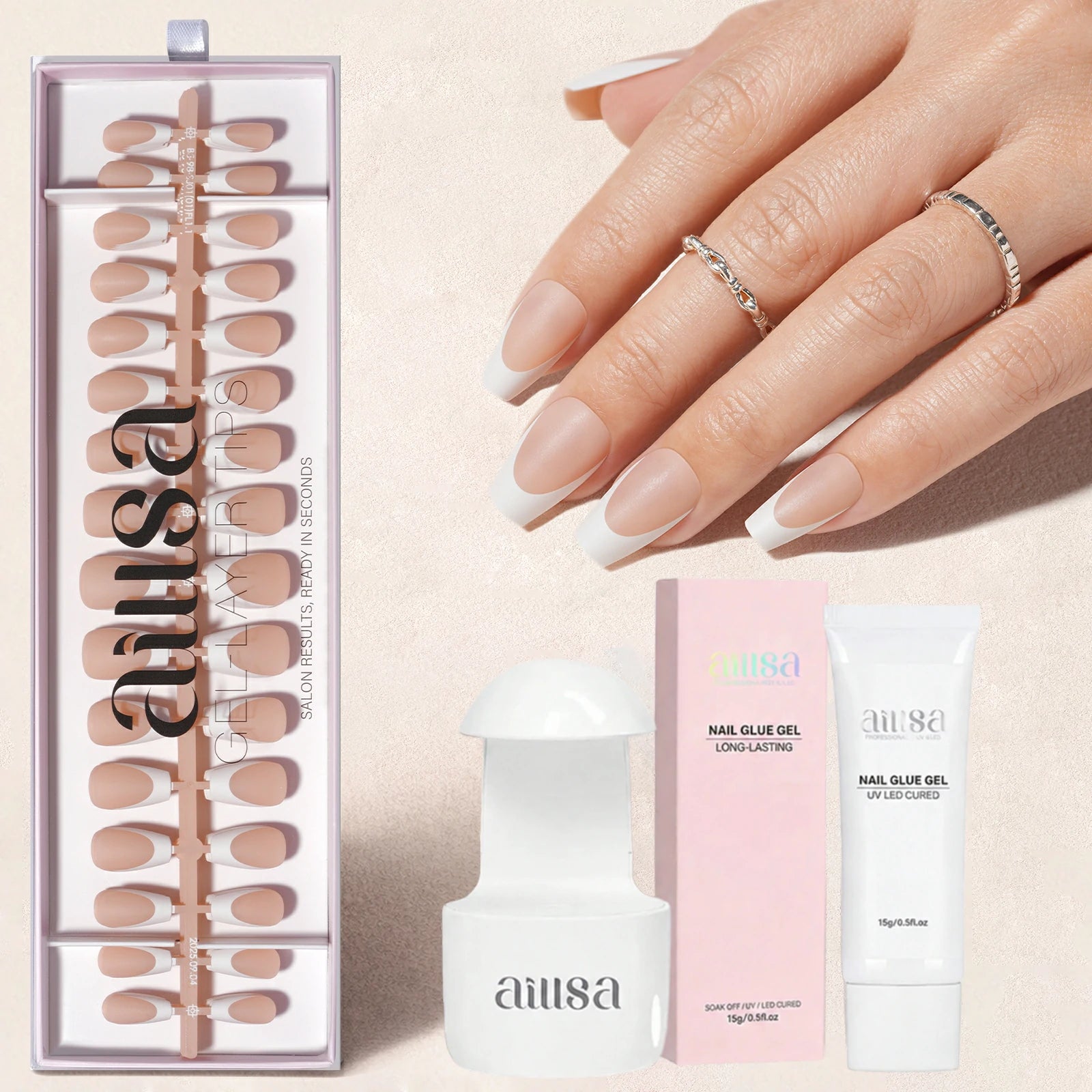 Nude Base French Tip Press On Nails 
