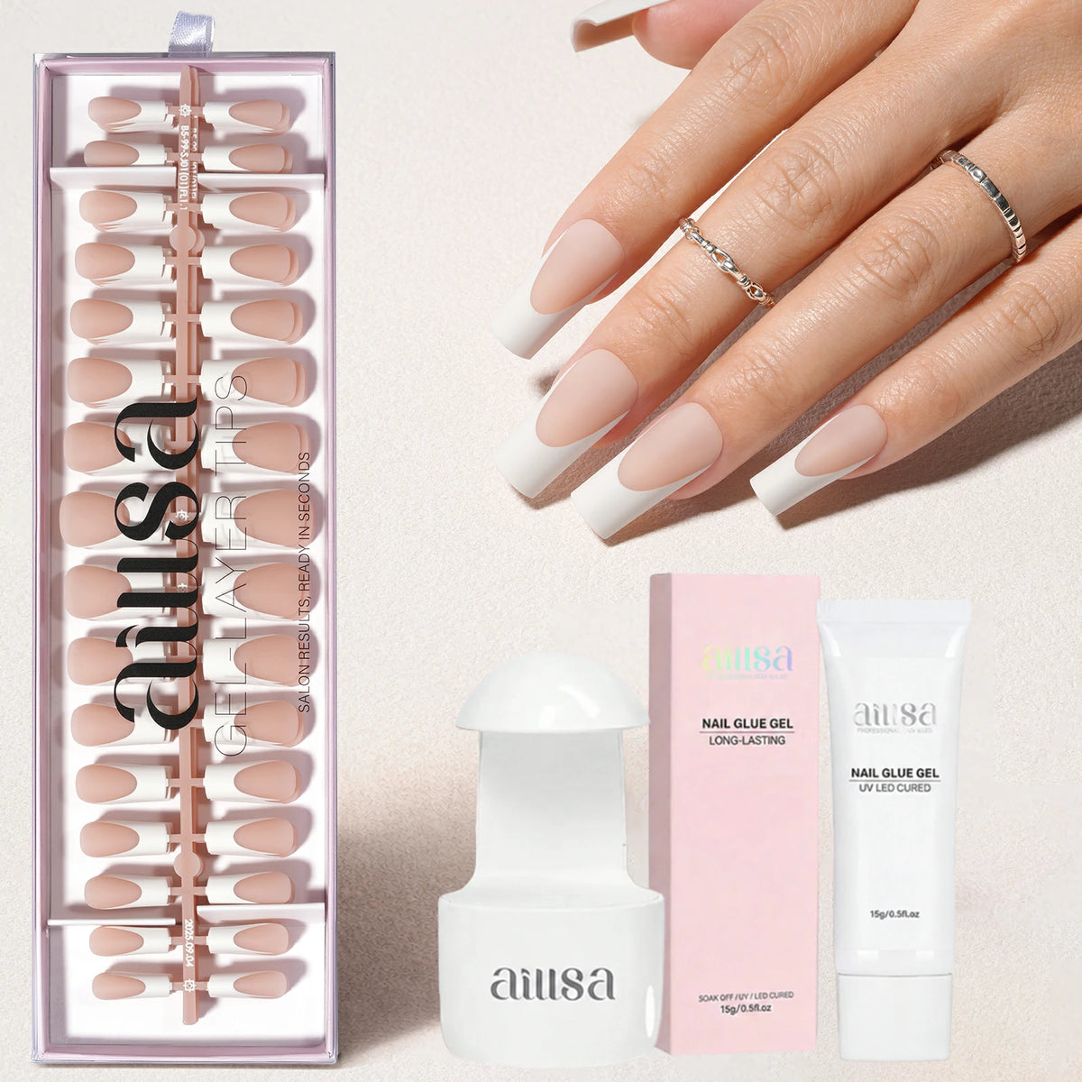 Nude Base French Tip Press On Nails 