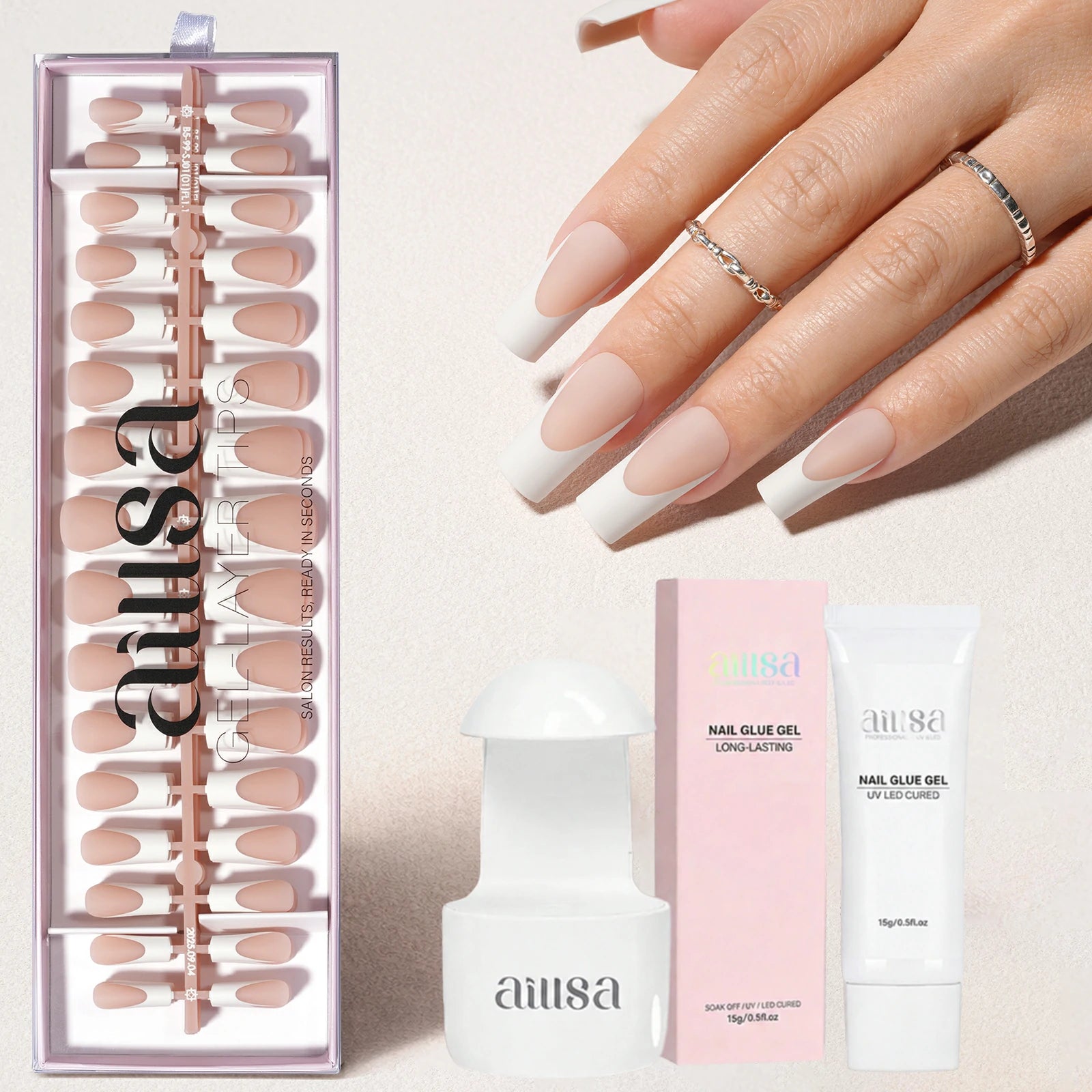 Nude Base French Tip Press On Nails 