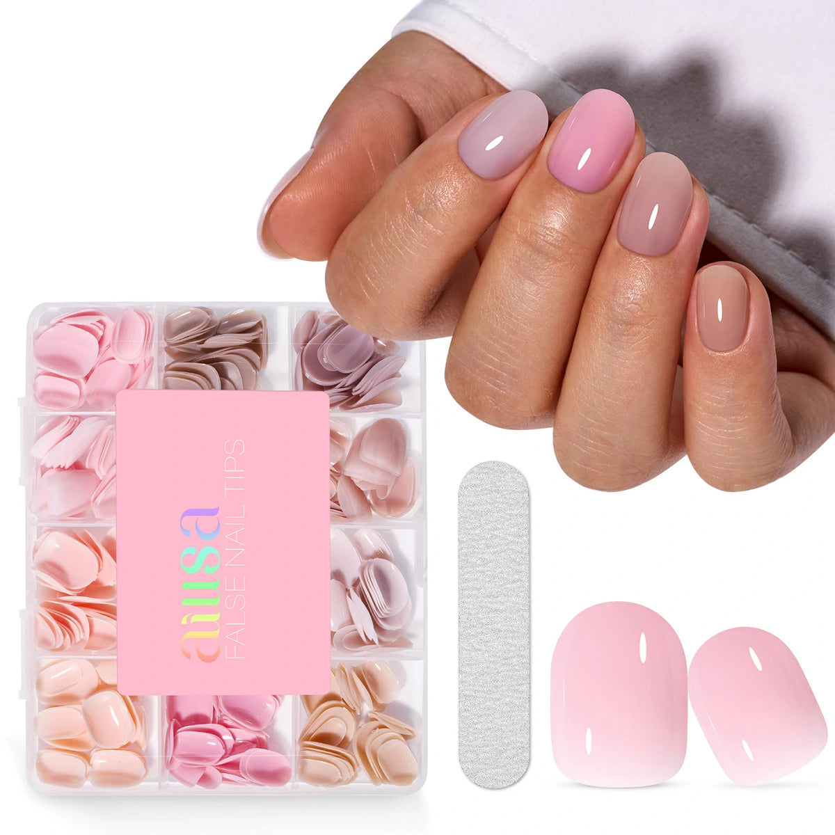 AILLSA RealFit Nude Tone 12 Mixed Colors Press-On Nails 