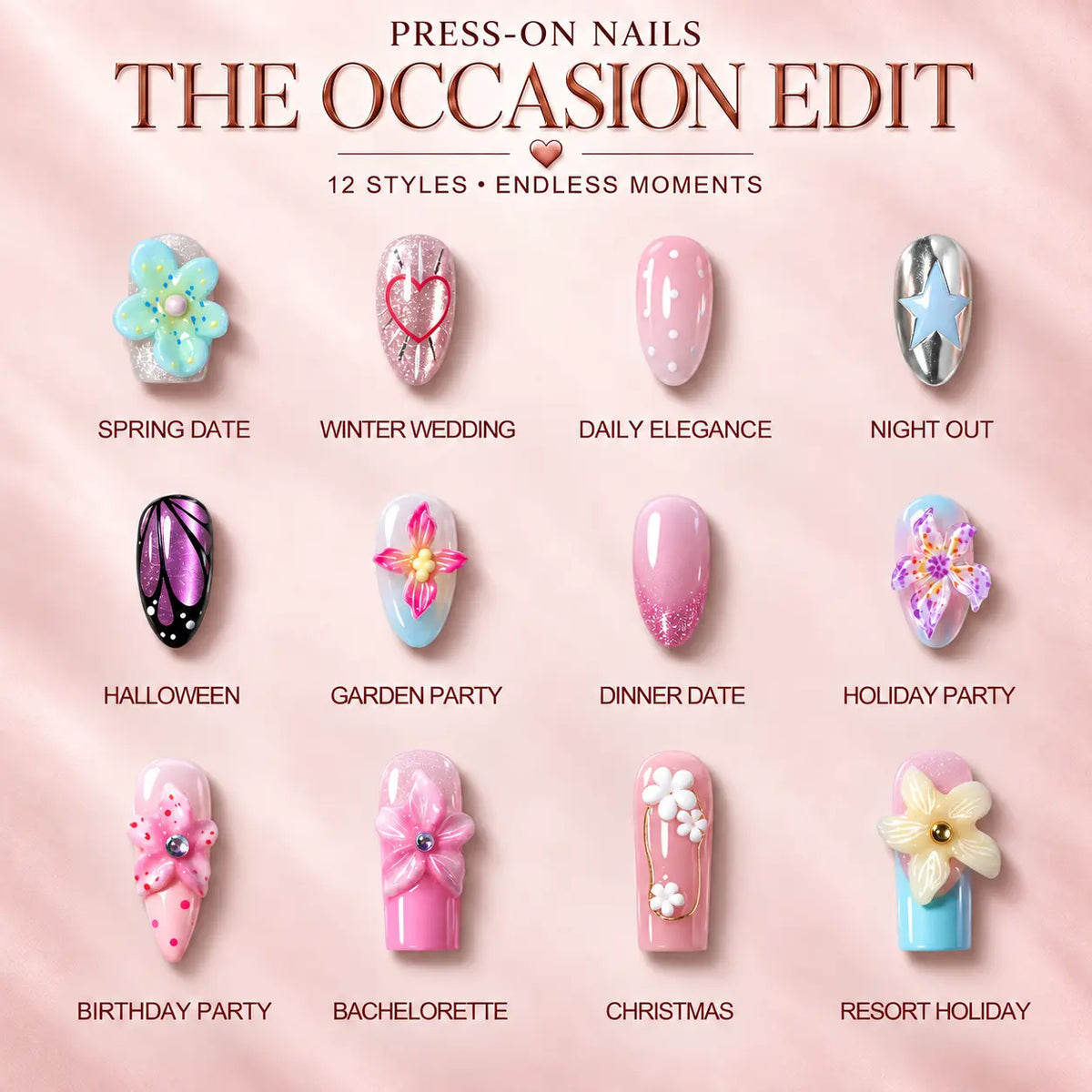 AILLSA 3D French Tip Press On Nails