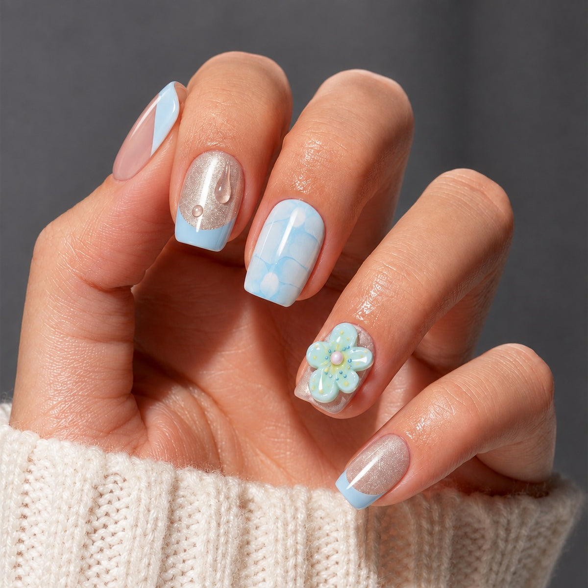 AILLSA 3D French Tip Press On Nails 