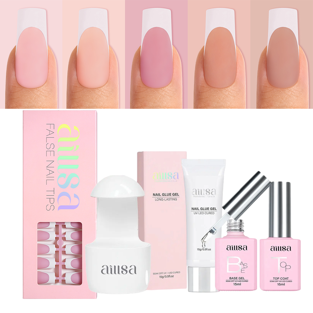 AILLSA 5 Colors French Tip Press On Nails 150Pcs Set With Gel Glue 