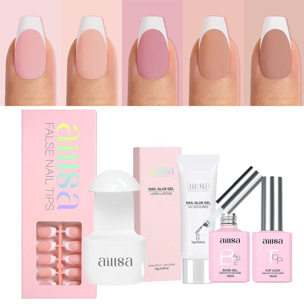 AILLSA 5 Colors French Tip Press On Nails 150Pcs Set With Gel Glue 