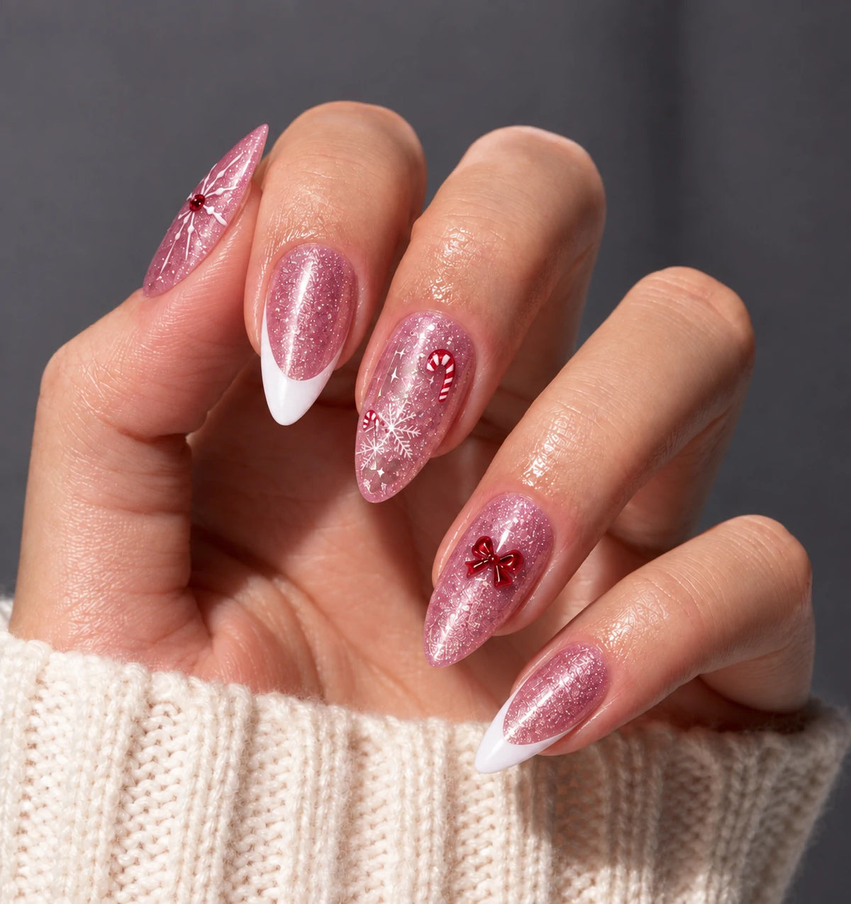 AILLSA Christmas Snowflake & Glitter Press-On Nails #Sugar-Blush