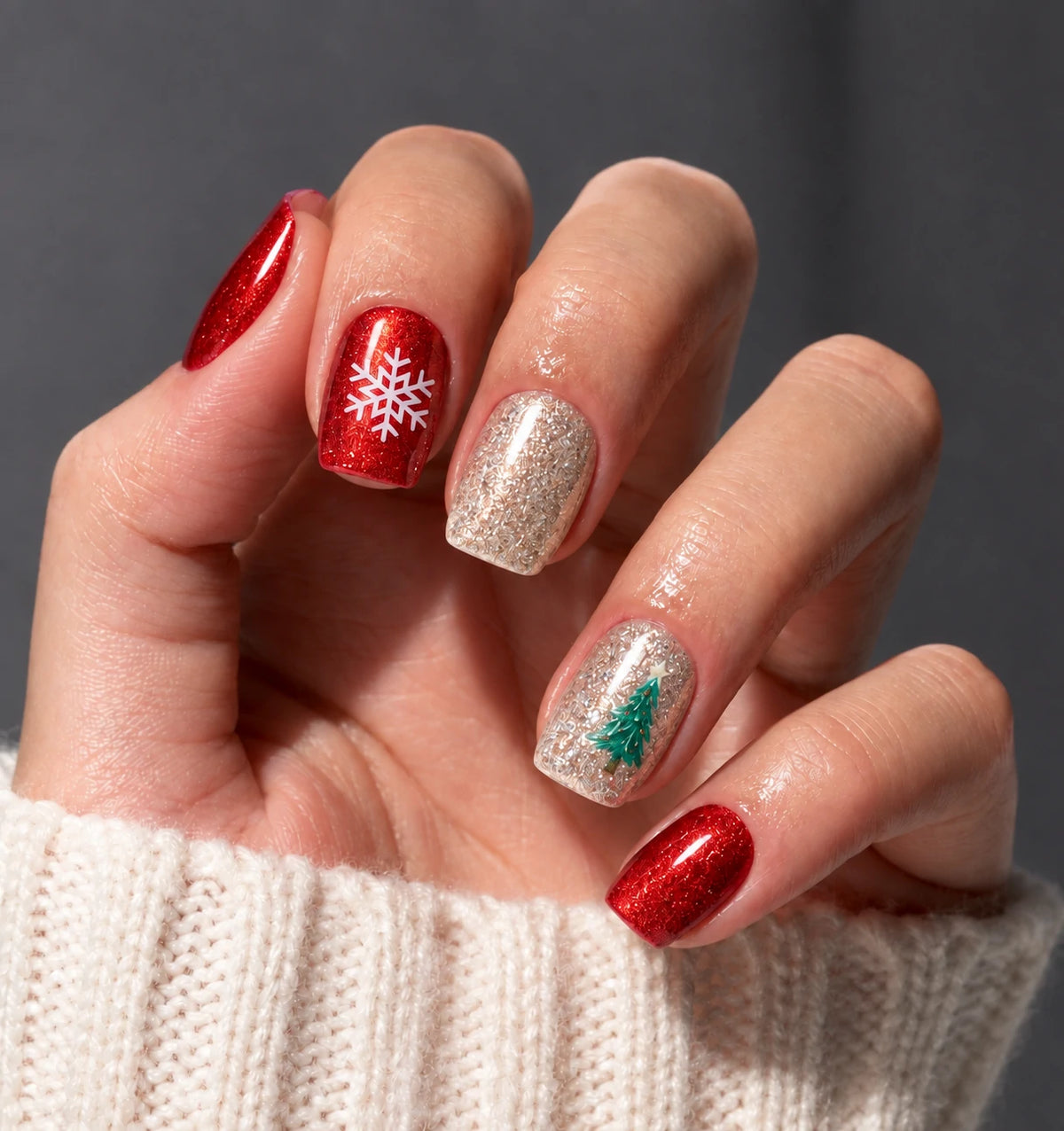 AILLSA Christmas Snowflake & Glitter Press-On Nails 