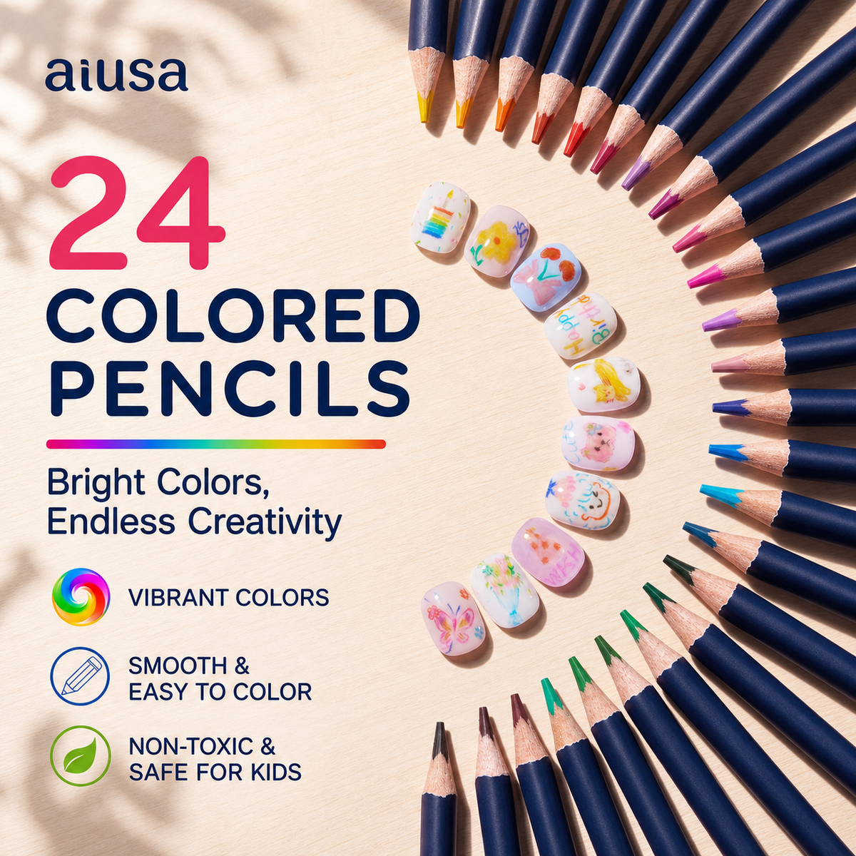 AILLSA Colored Pencil Nail Art Kit