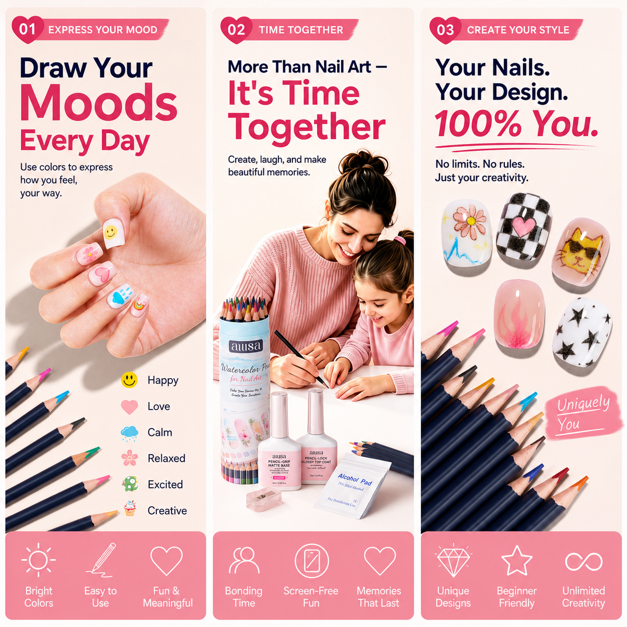 AILLSA Colored Pencil Nail Art Kit