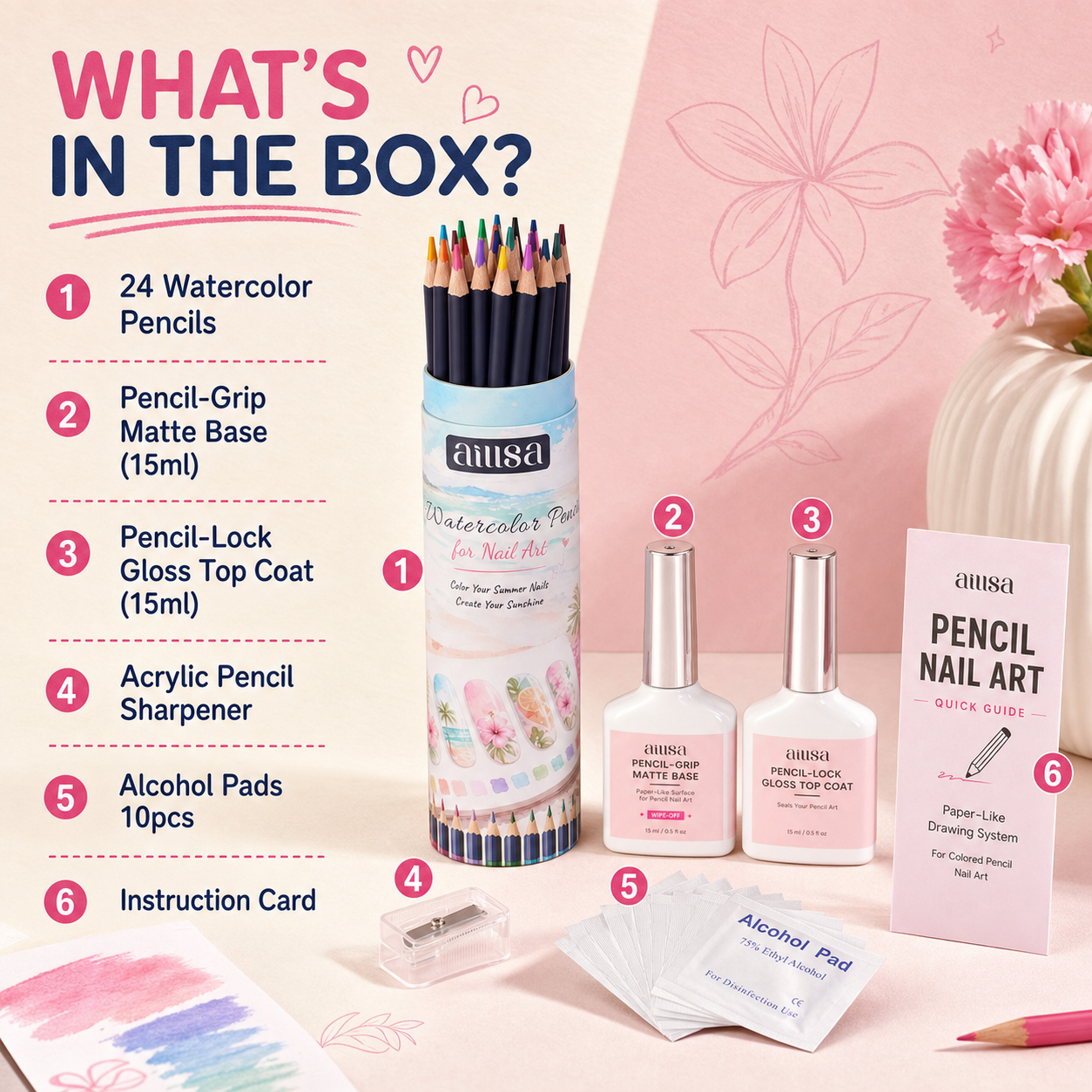 AILLSA Colored Pencil Nail Art Kit