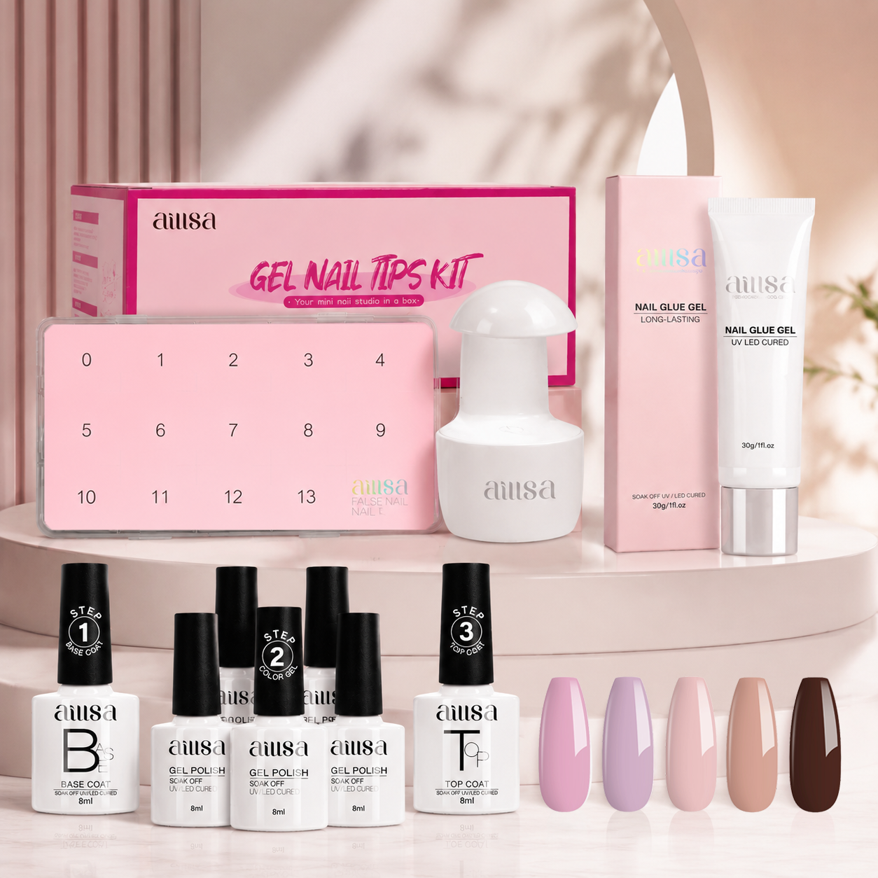 AILLSA Fit 224pcs Clear Nail Tips With 7PCS Gel Nail Polish Set 