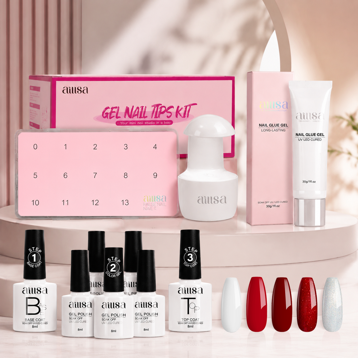 AILLSA Fit 224pcs Clear Nail Tips With 7PCS Gel Nail Polish Set 