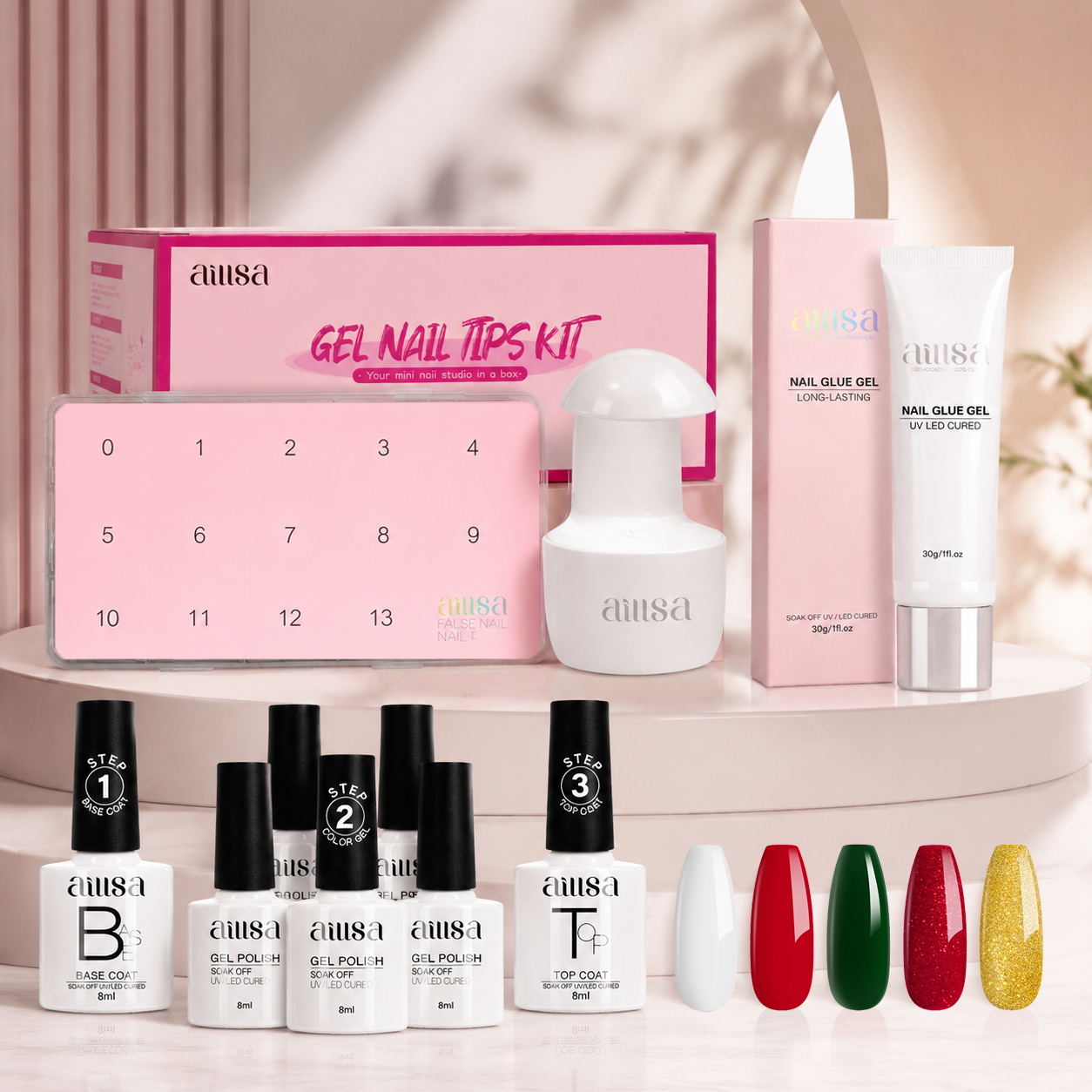 AILLSA Fit 224pcs Clear Nail Tips With 7PCS Gel Nail Polish Set 