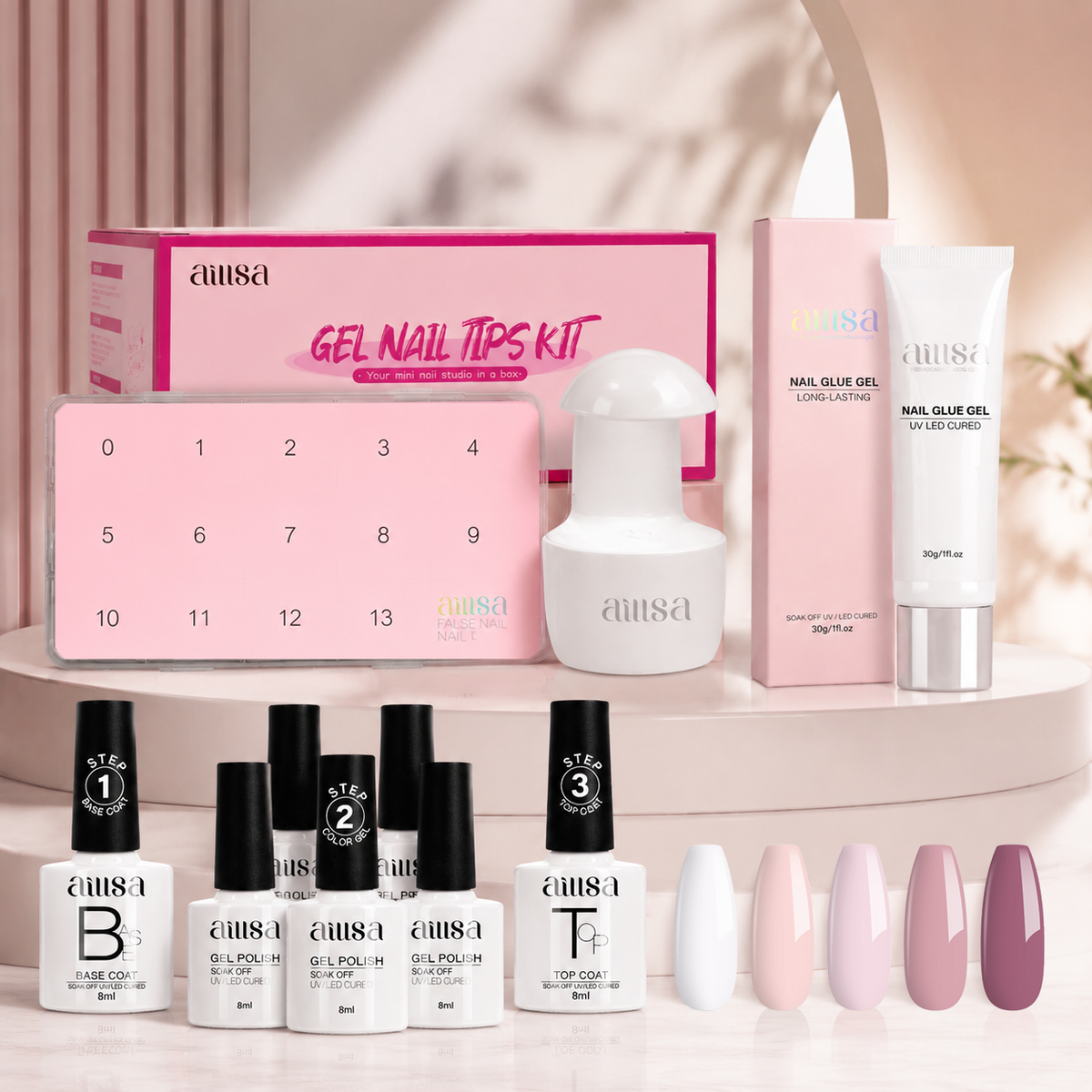AILLSA Fit 224pcs Clear Nail Tips With 7PCS Gel Nail Polish Set 