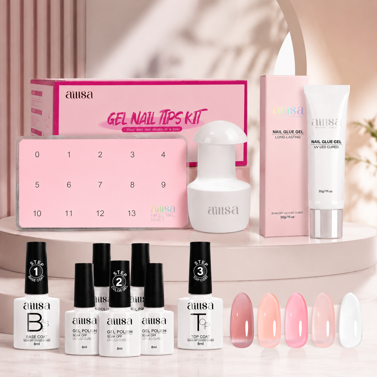 AILLSA Fit 224pcs Clear Nail Tips With 7PCS Gel Nail Polish Set 
