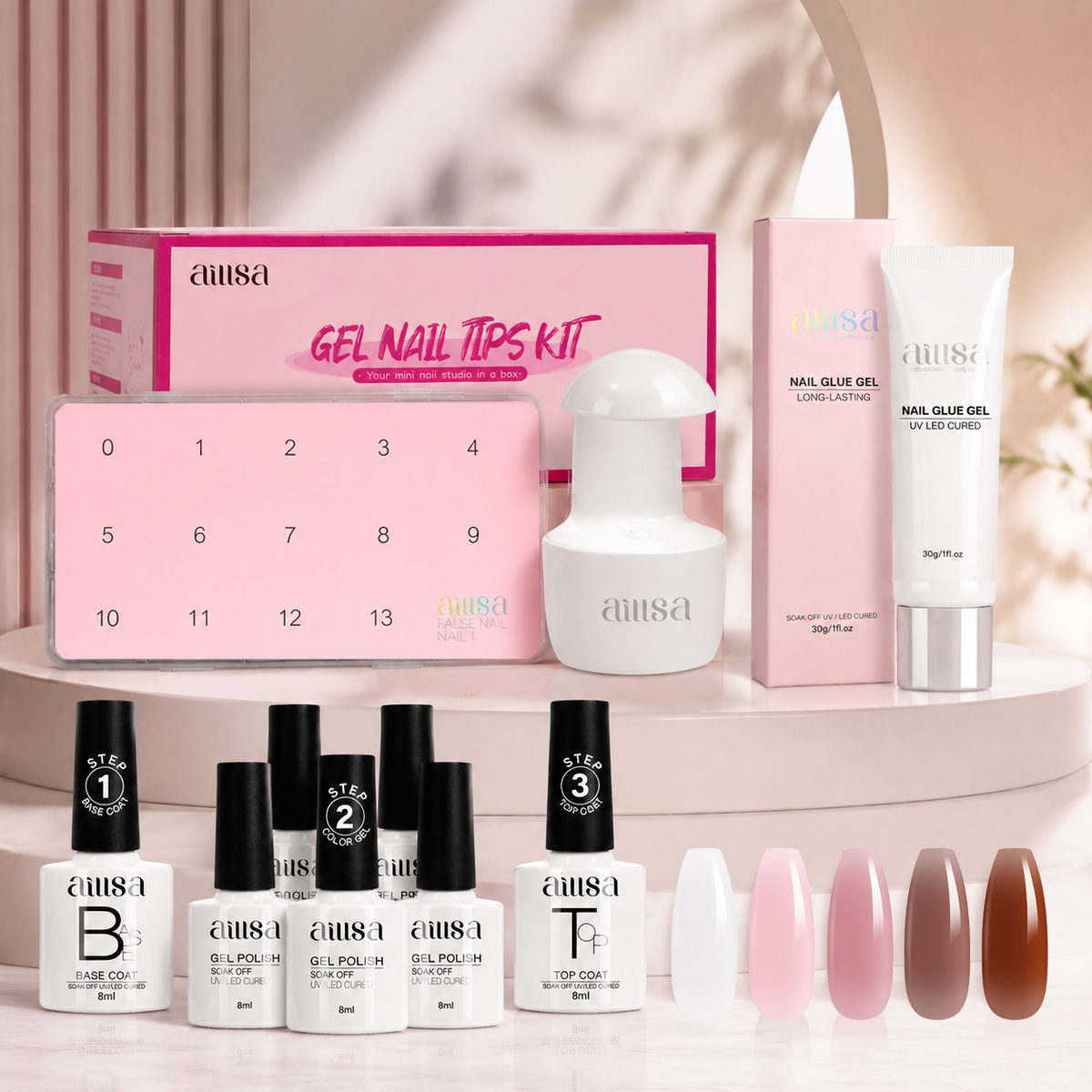 AILLSA Fit 224pcs Clear Nail Tips With 7PCS Gel Nail Polish Set 