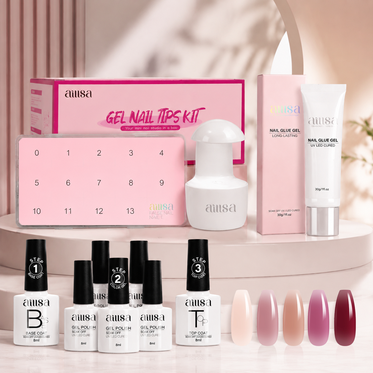 AILLSA Fit 224pcs Clear Nail Tips With 7PCS Gel Nail Polish Set 