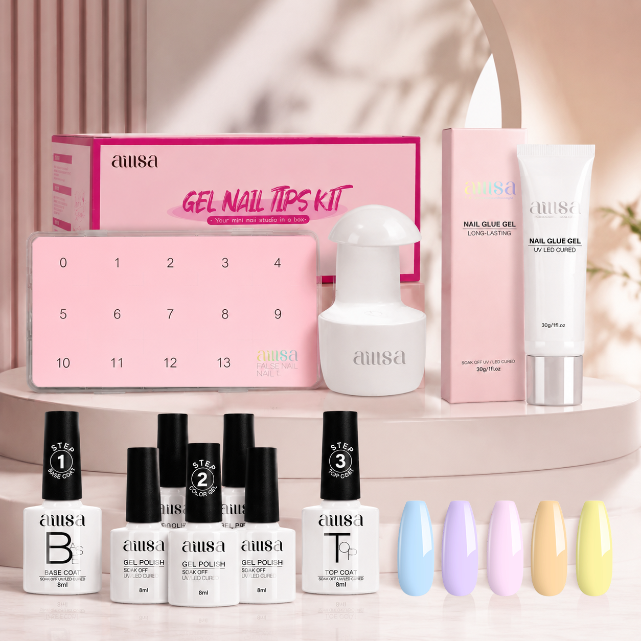 AILLSA Fit 224pcs Clear Nail Tips With 7PCS Gel Nail Polish Set 