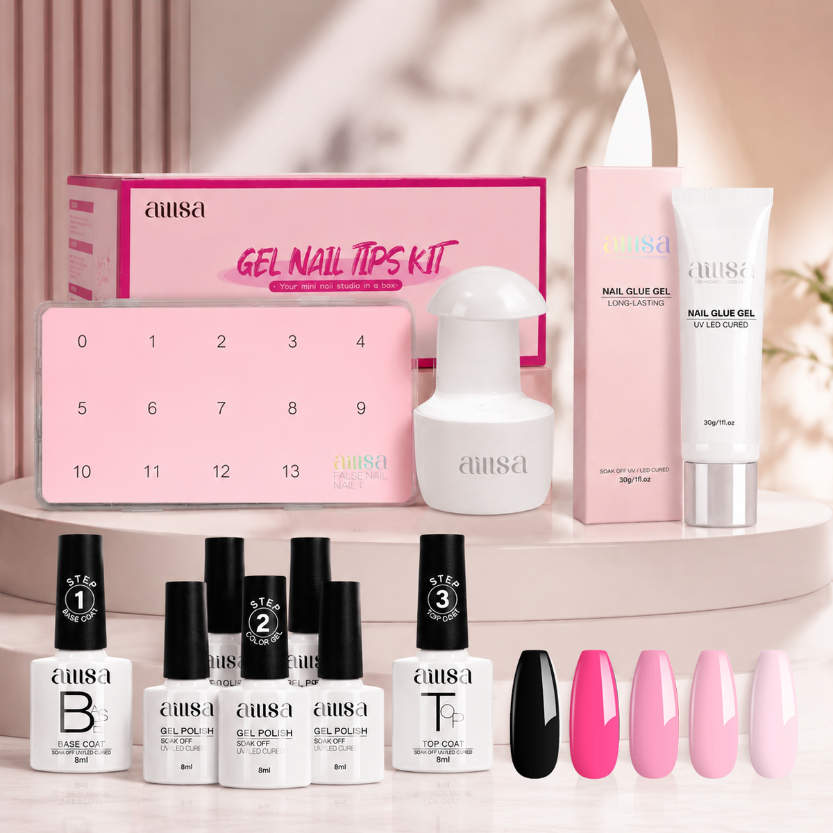 AILLSA Fit 224pcs Clear Nail Tips With 7PCS Gel Nail Polish Set 