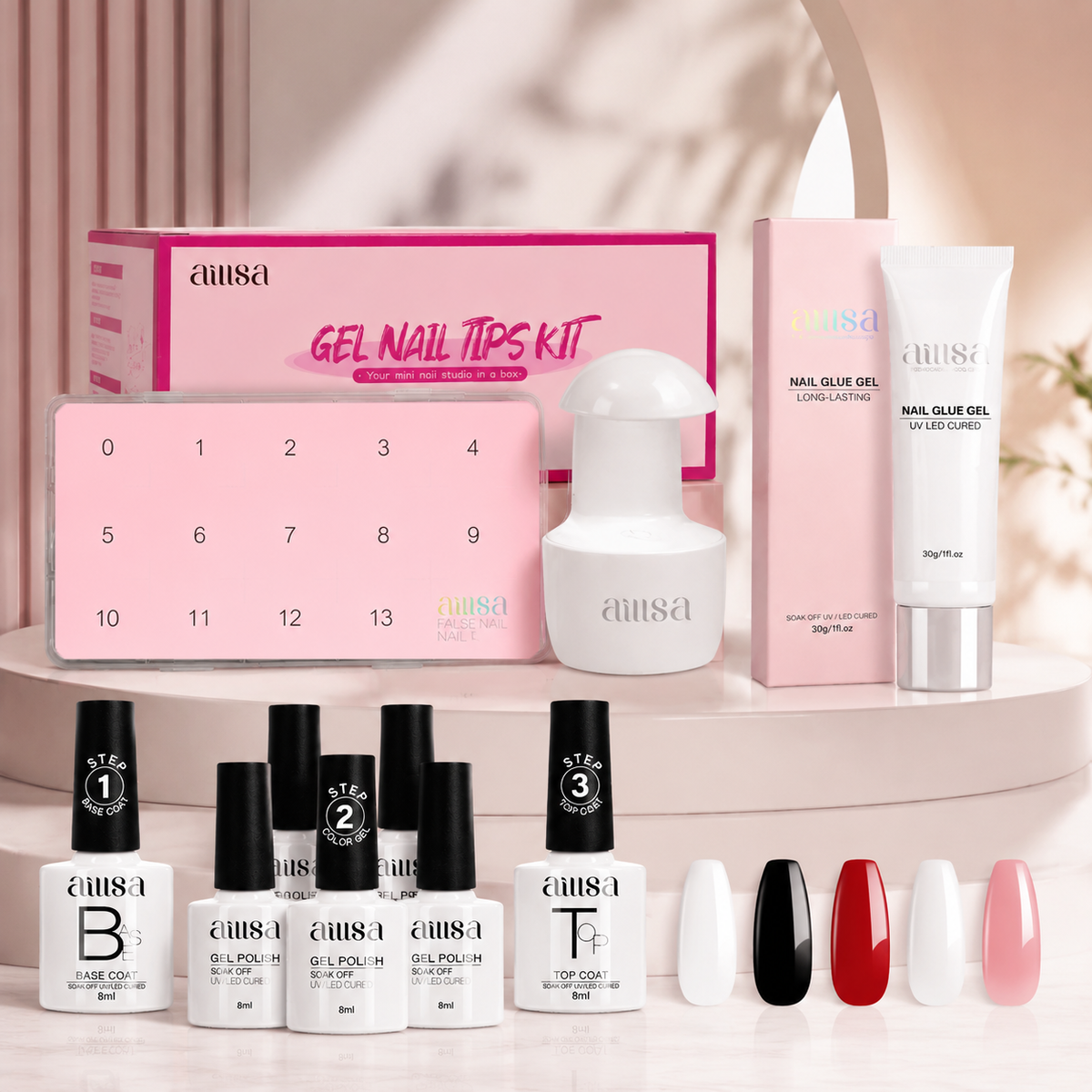 AILLSA Fit 224pcs Clear Nail Tips With 7PCS Gel Nail Polish Set 