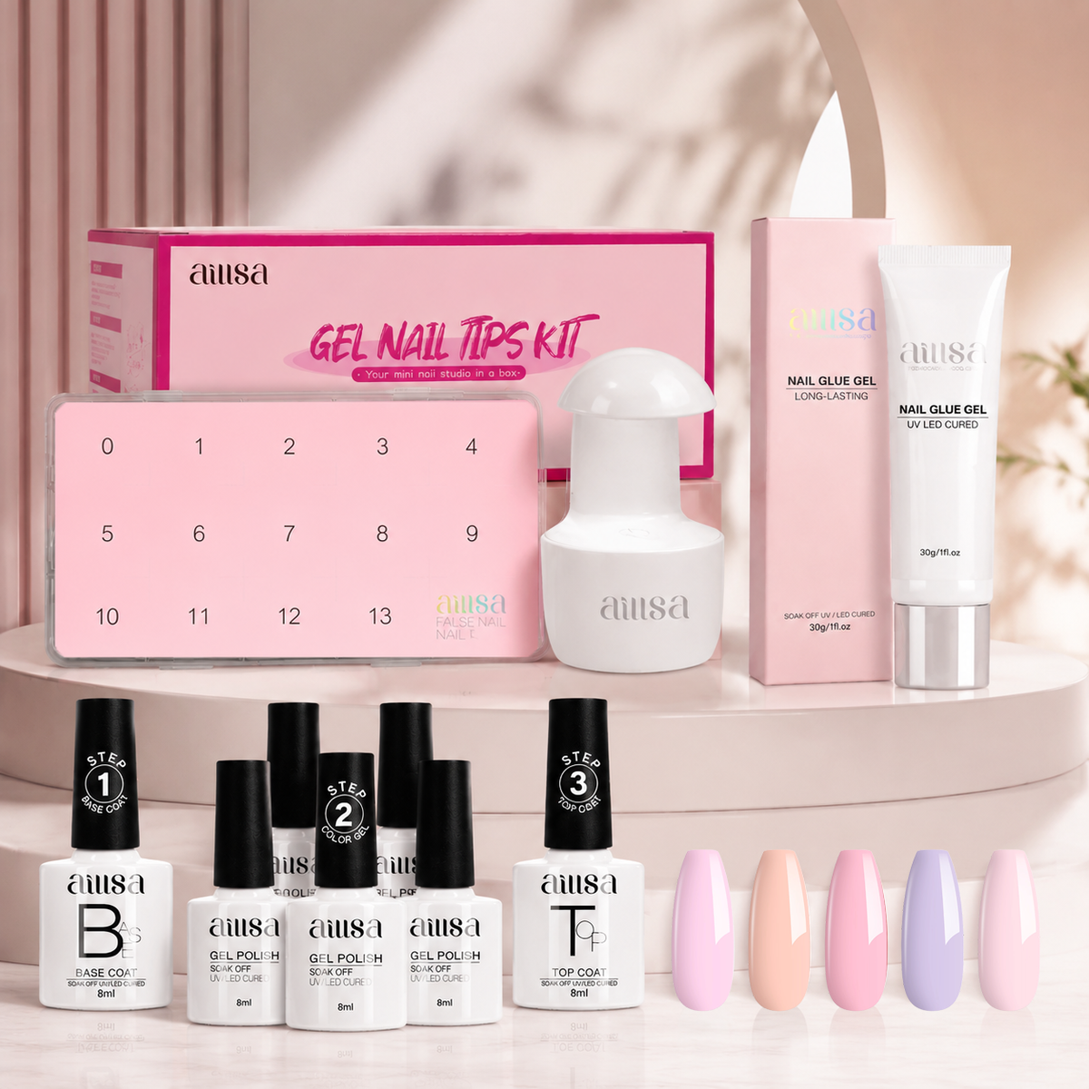 AILLSA Fit 224pcs Clear Nail Tips With 7PCS Gel Nail Polish Set 