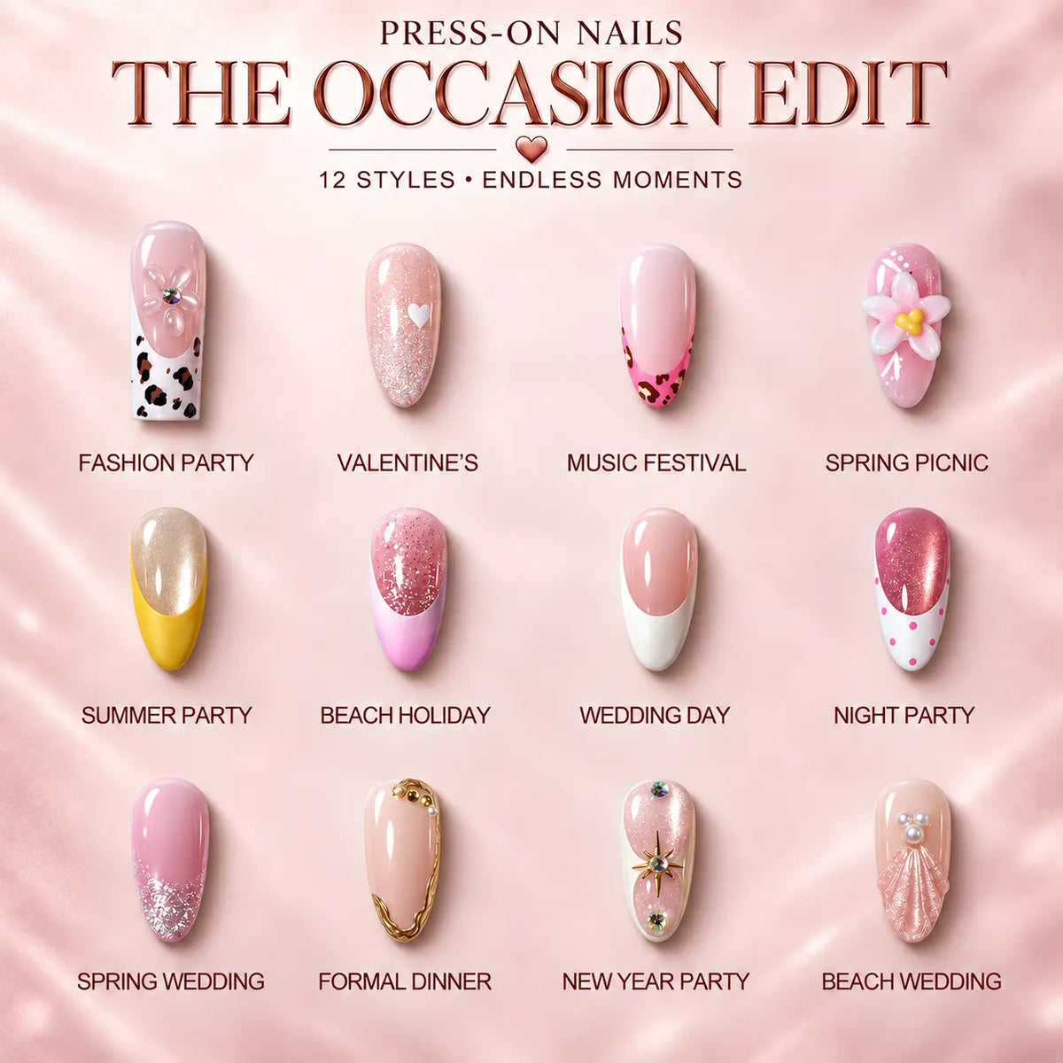 AILLSA Floral Shimmer Press On Nails