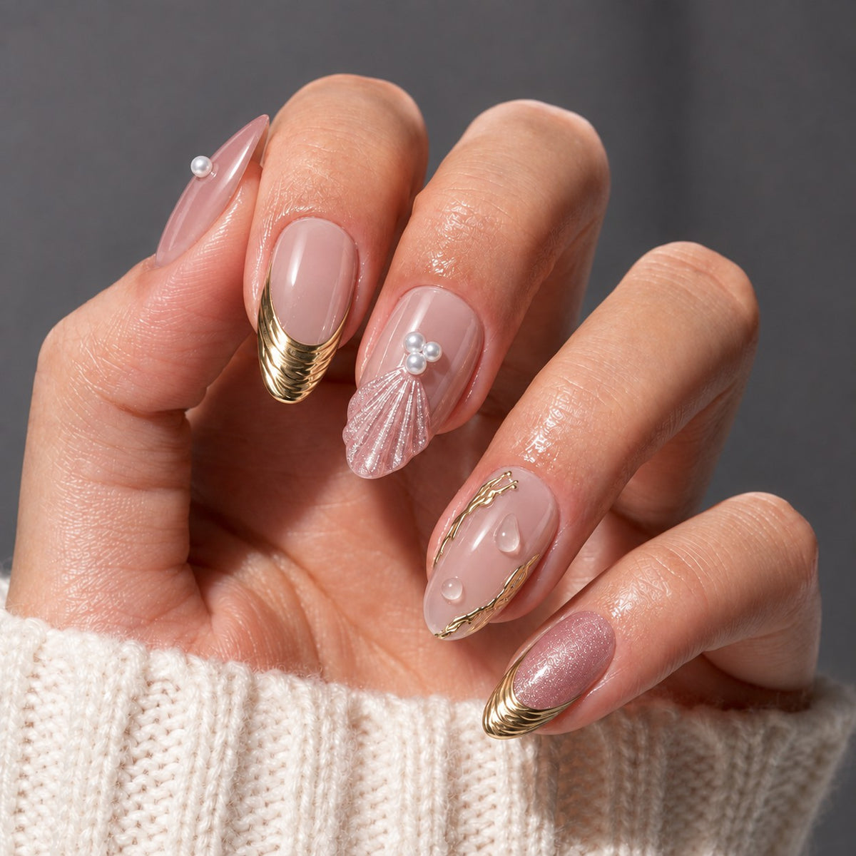 AILLSA Floral Shimmer Press On Nails   