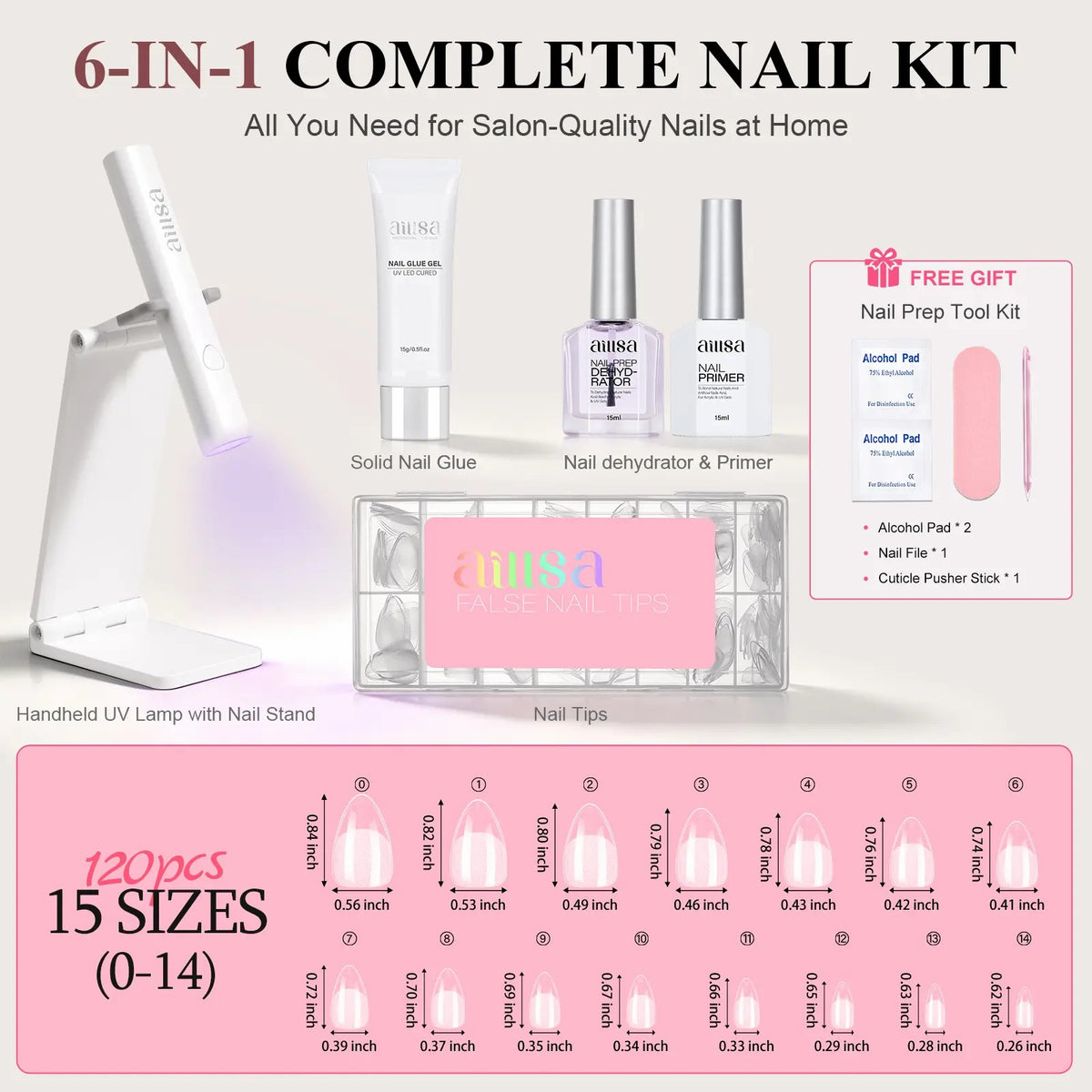AILLSA Gel Nail Tips Kit with UV Light