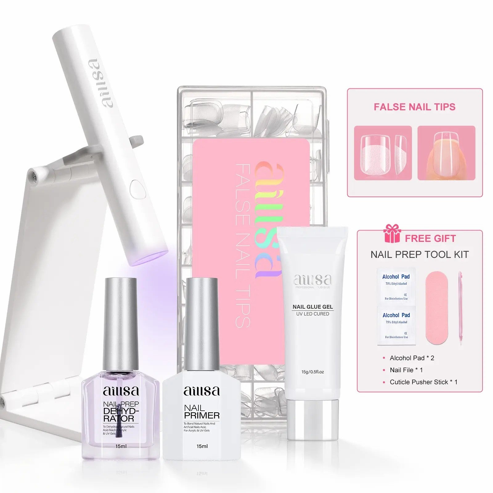 AILLSA Gel Nail Tips Kit with UV Light 
