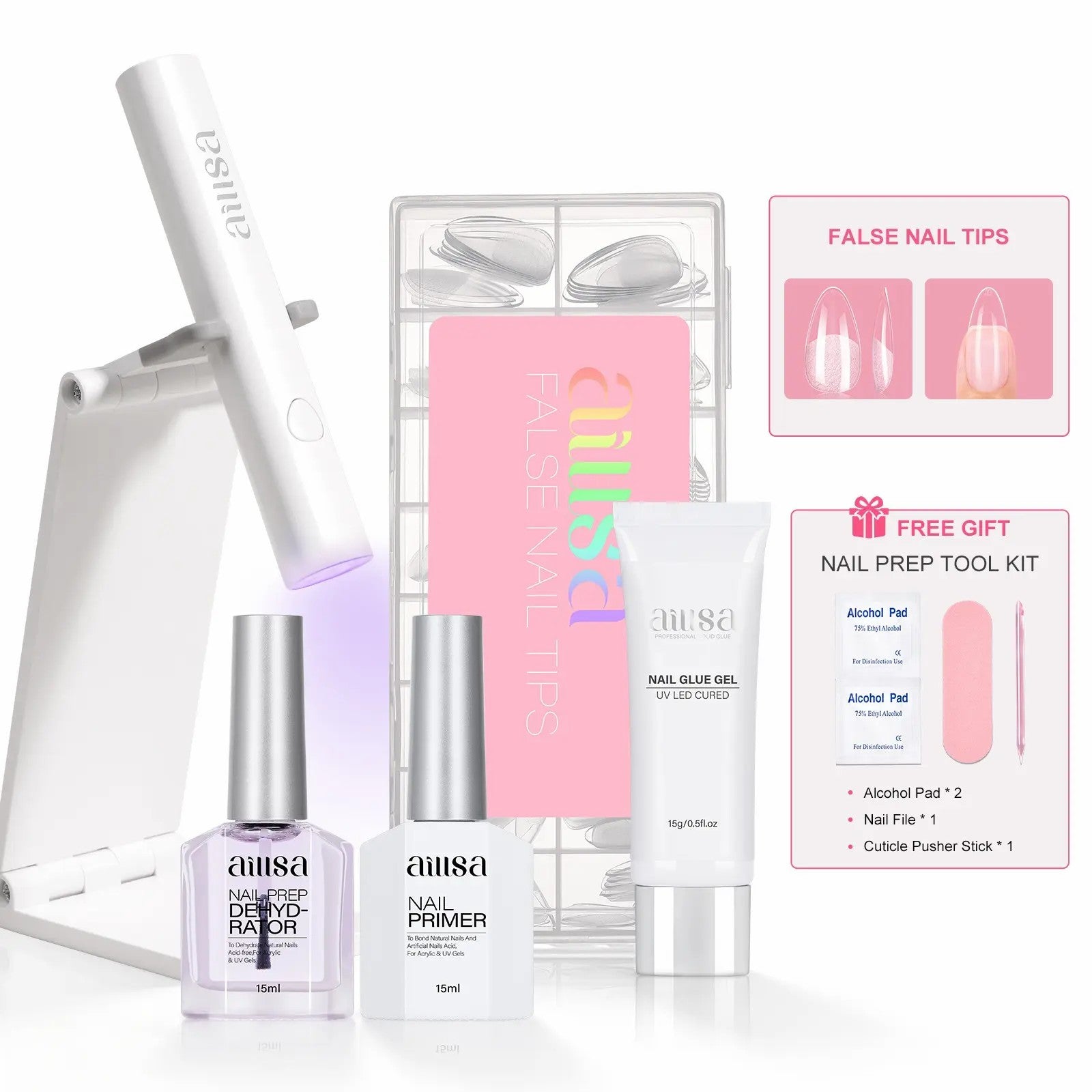 AILLSA Gel Nail Tips Kit with UV Light 