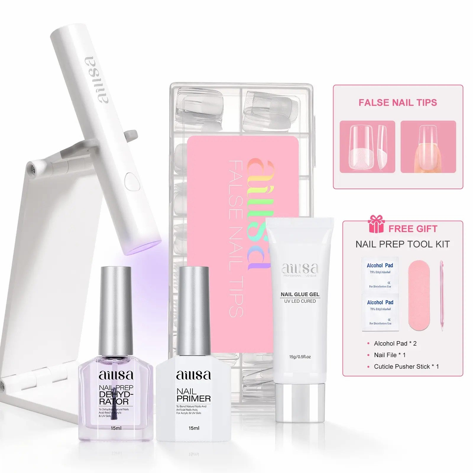 AILLSA Gel Nail Tips Kit with UV Light 