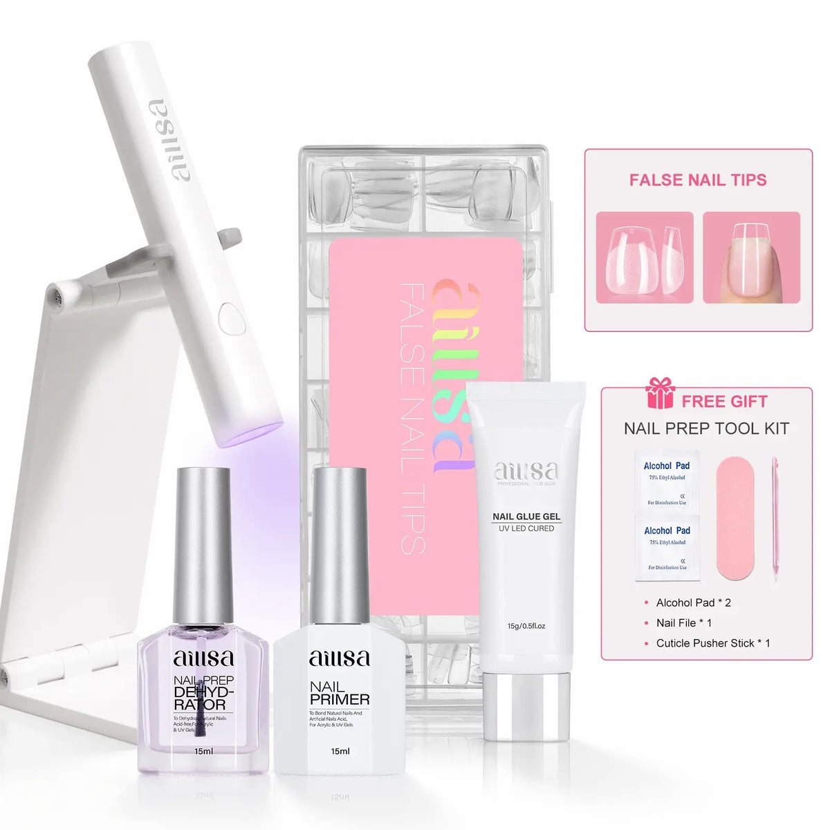 AILLSA Gel Nail Tips Kit with UV Light 