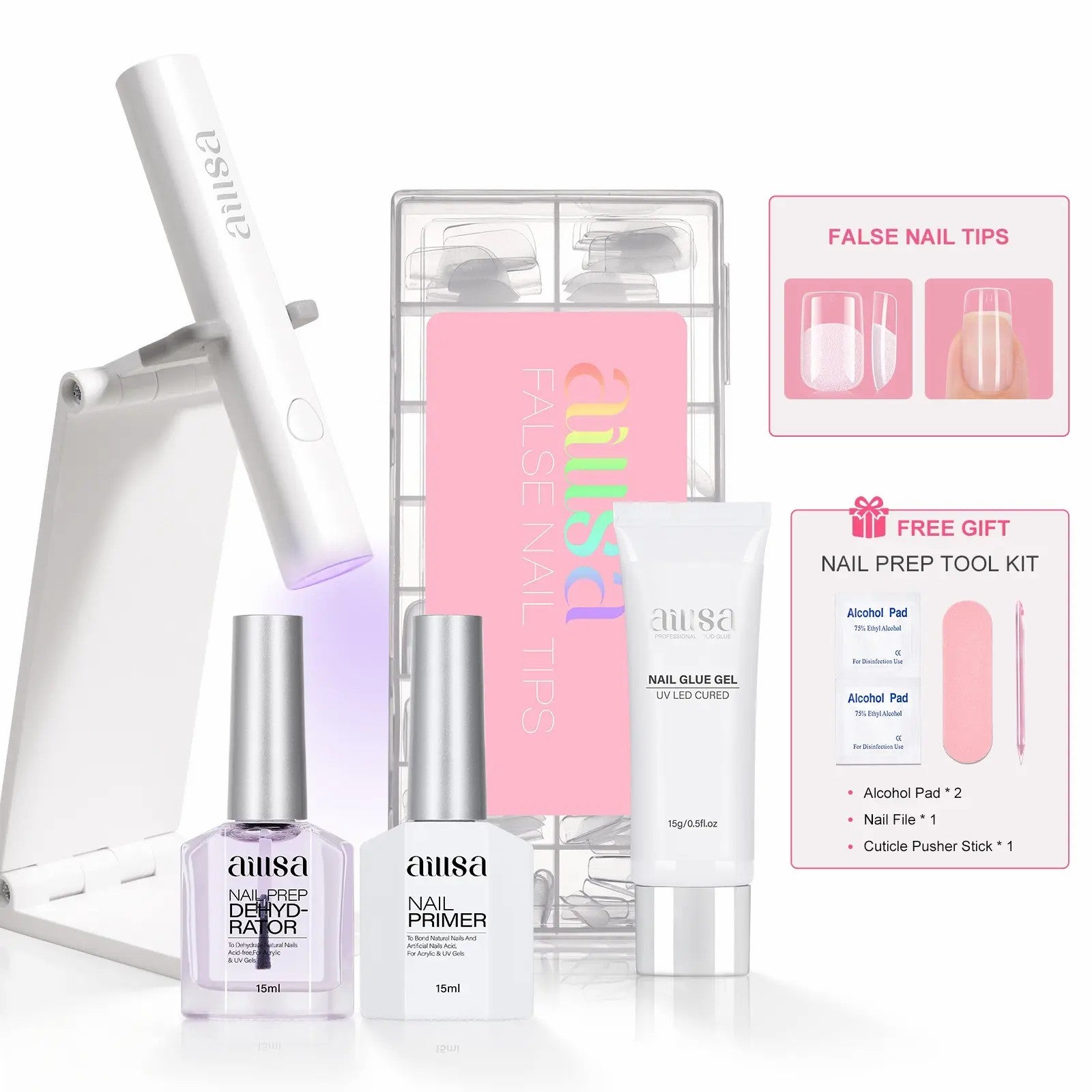 AILLSA Gel Nail Tips Kit with UV Light 