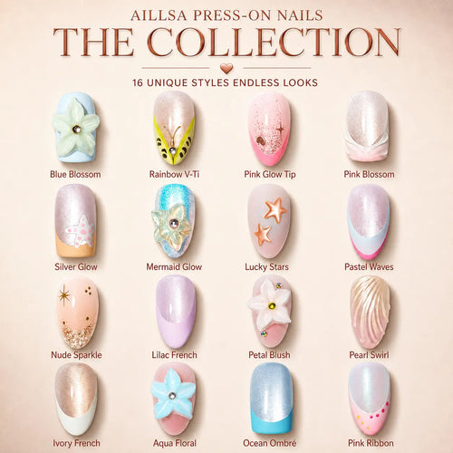 AILLSA Reusable Floral French Tip Press On Nails