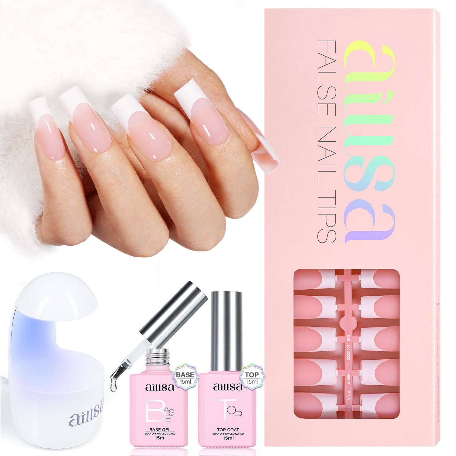 AILLSA French Tip Nails Set | 180Pcs 15 Sizes  
