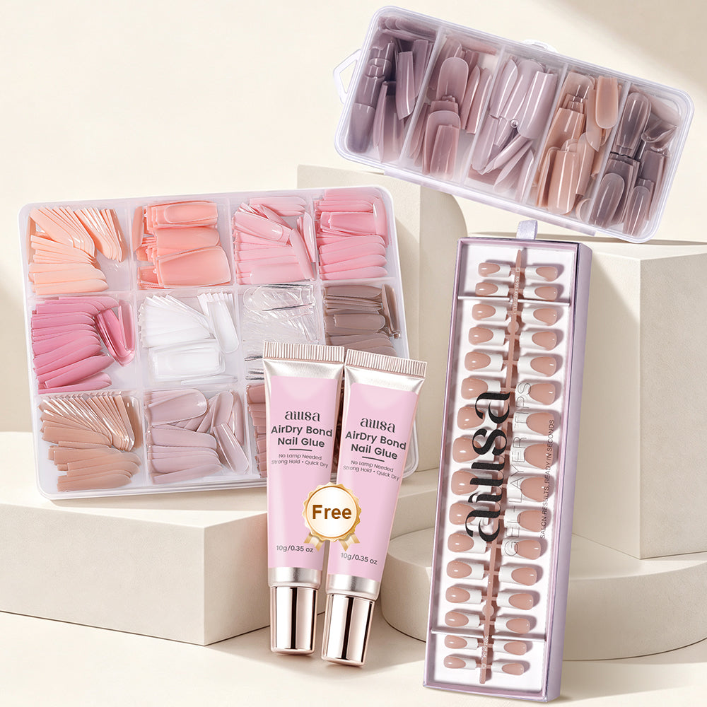 AILLSA Press-On Nails Bundle – 3 Sets + FREE Nail Glue