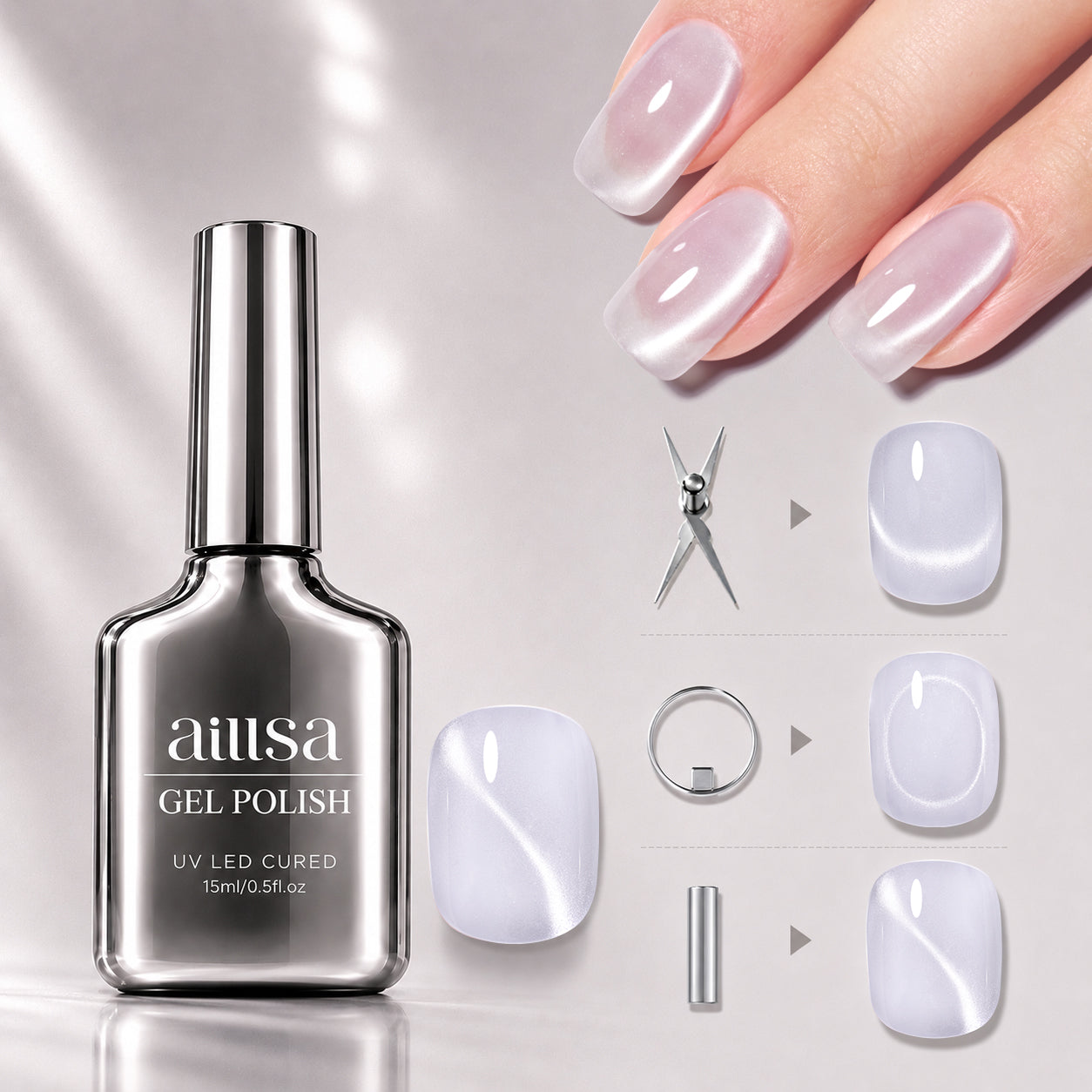 AILLSA Soft Velvet Cat Eye Gel Polish Set with 3 Magnetic Tools 