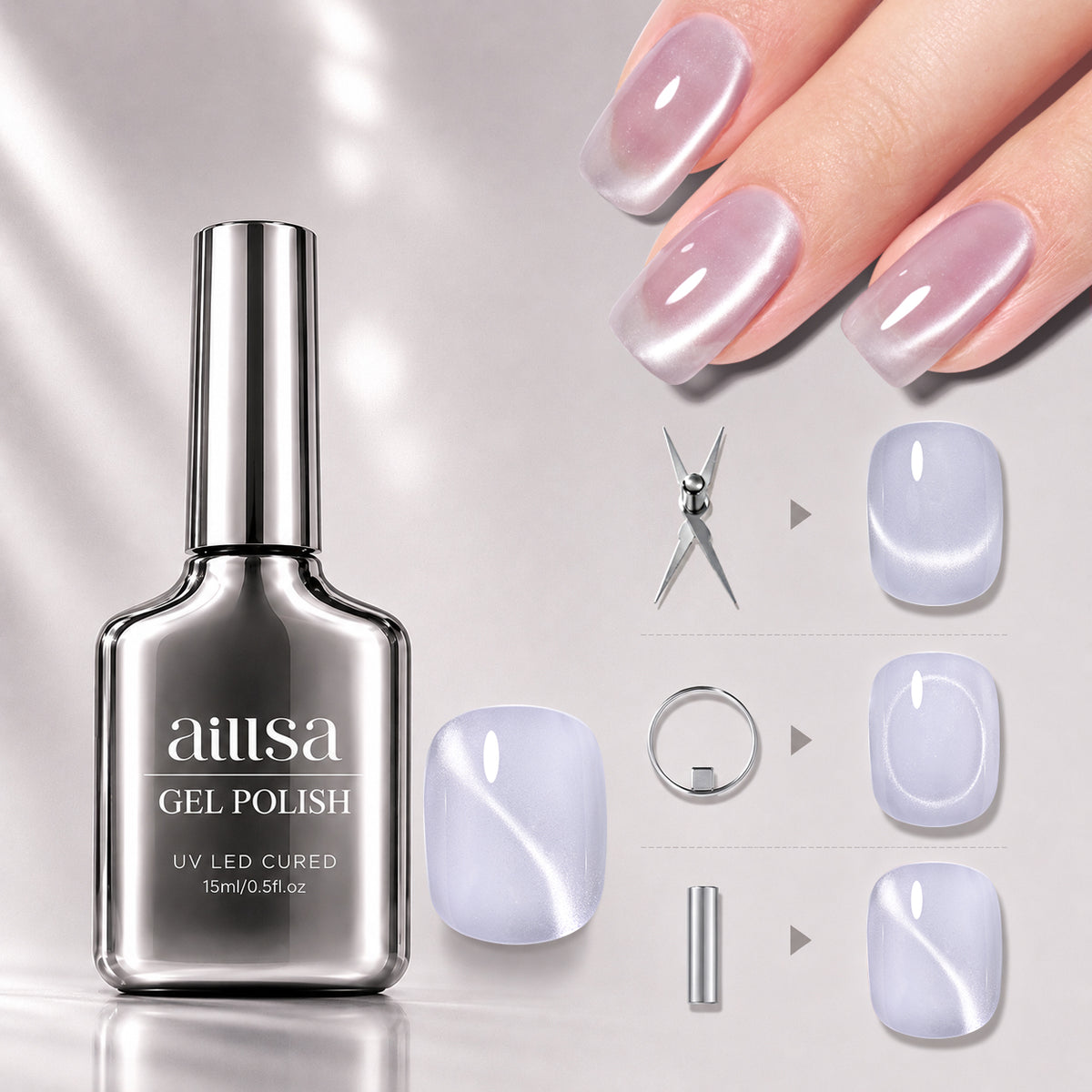 AILLSA Soft Velvet Cat Eye Gel Polish Set with 3 Magnetic Tools 
