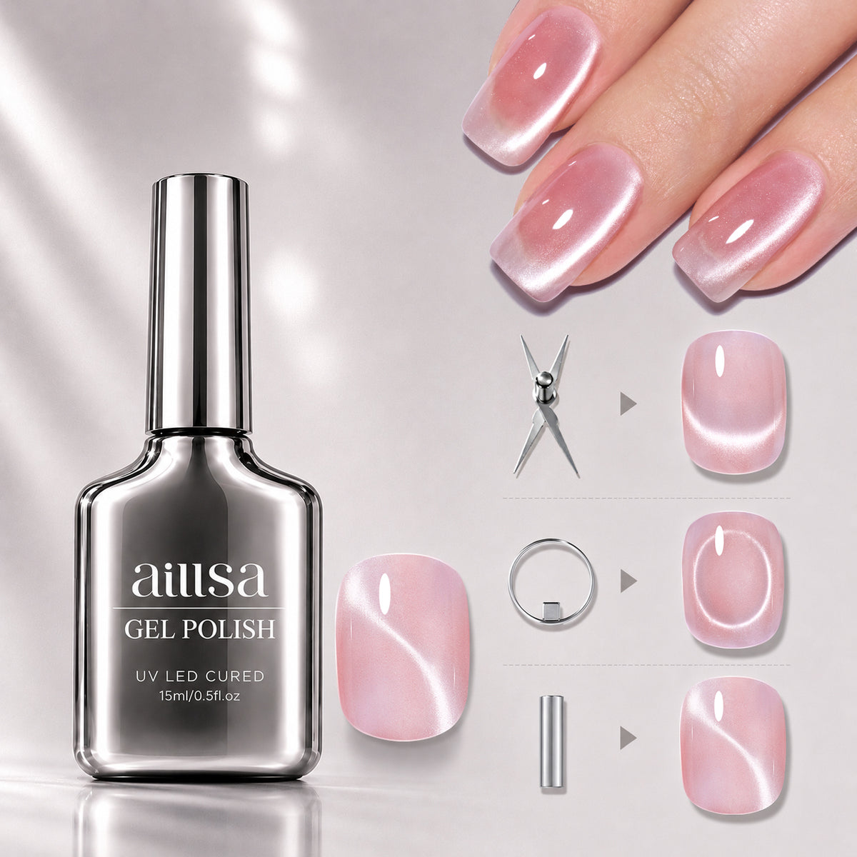 AILLSA Soft Velvet Cat Eye Gel Polish Set with 3 Magnetic Tools 
