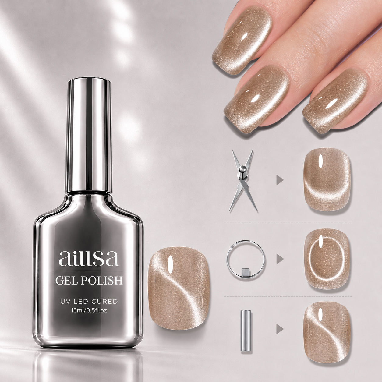 AILLSA Soft Velvet Cat Eye Gel Polish Set with 3 Magnetic Tools 