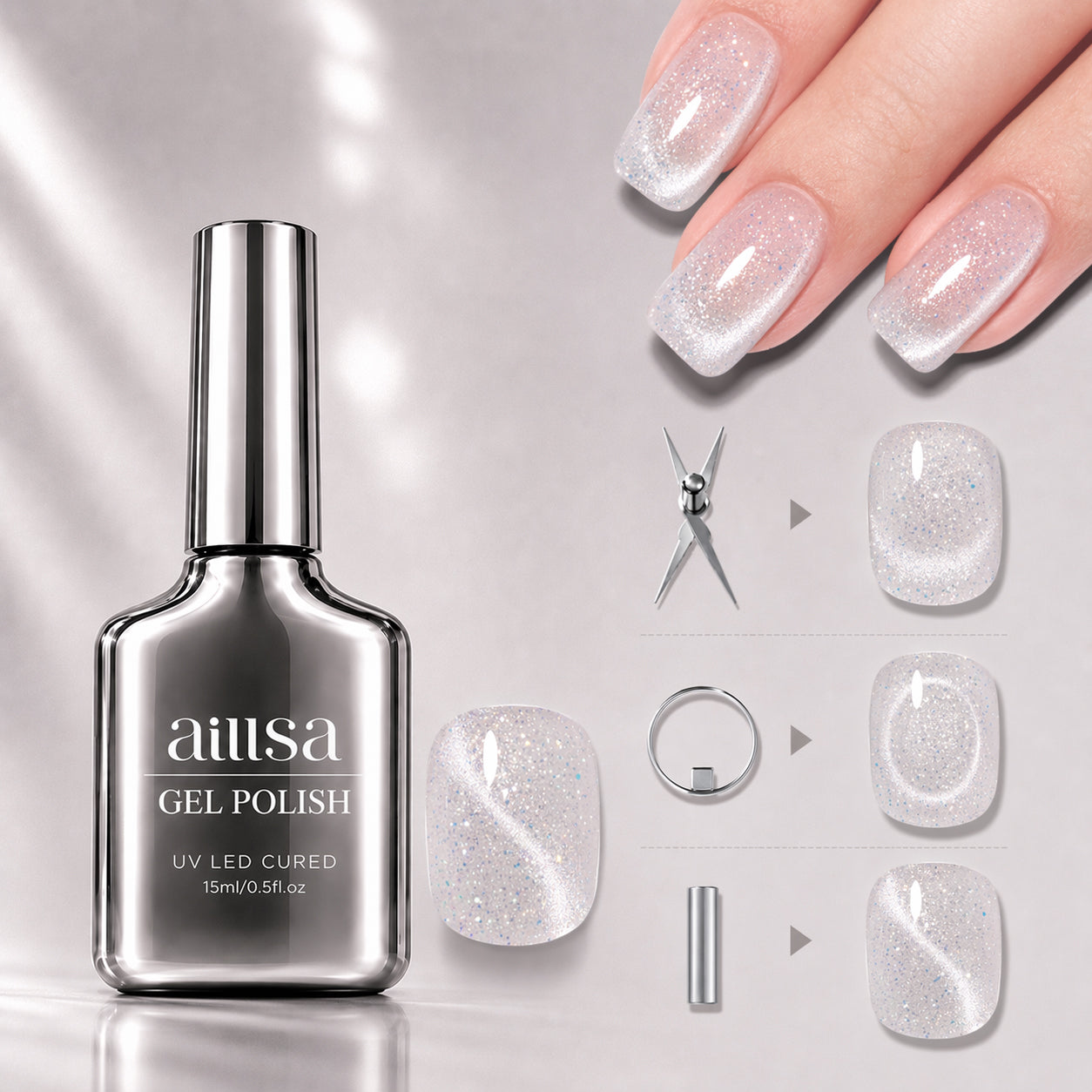 AILLSA Soft Velvet Cat Eye Gel Polish Set with 3 Magnetic Tools 