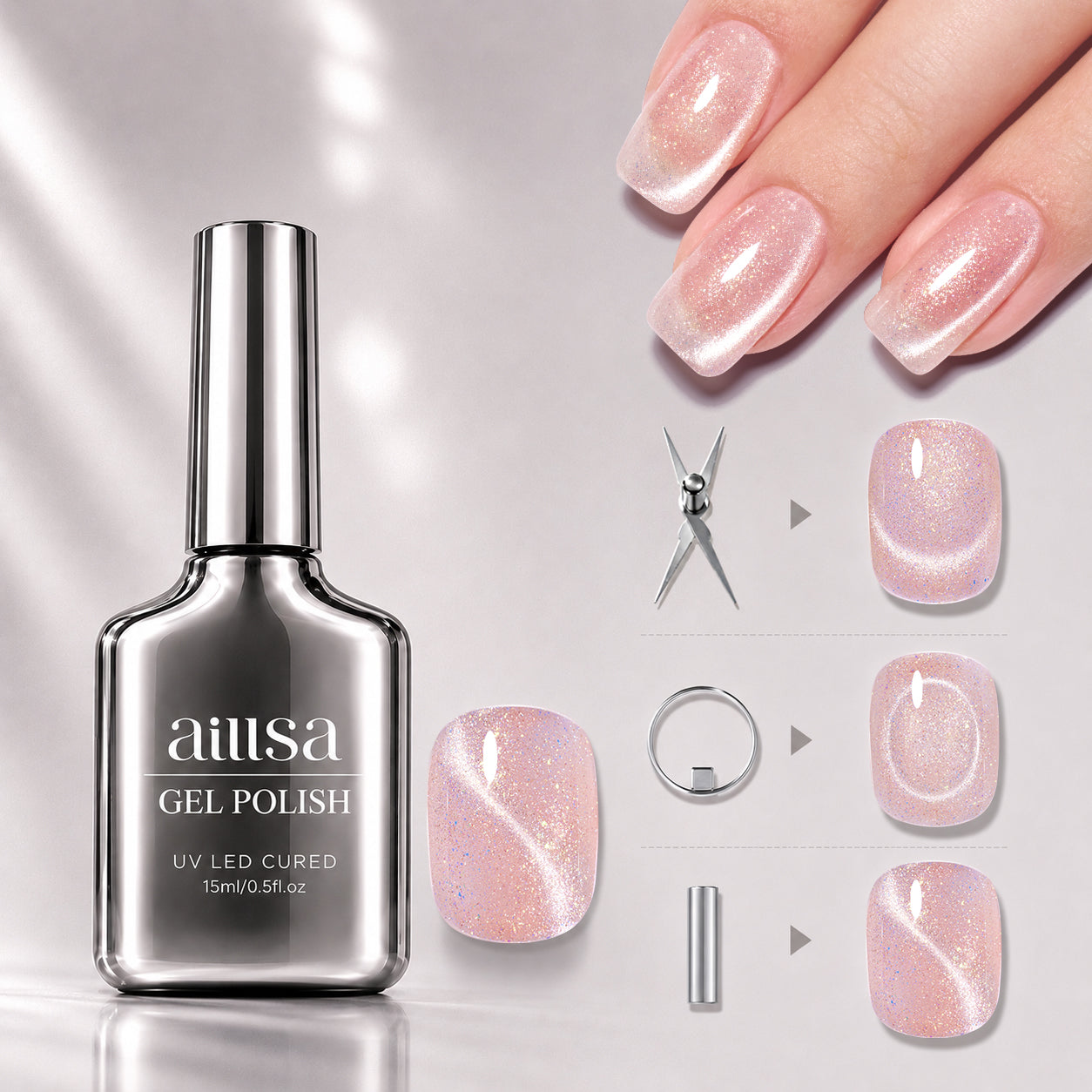 AILLSA Soft Velvet Cat Eye Gel Polish Set with 3 Magnetic Tools 