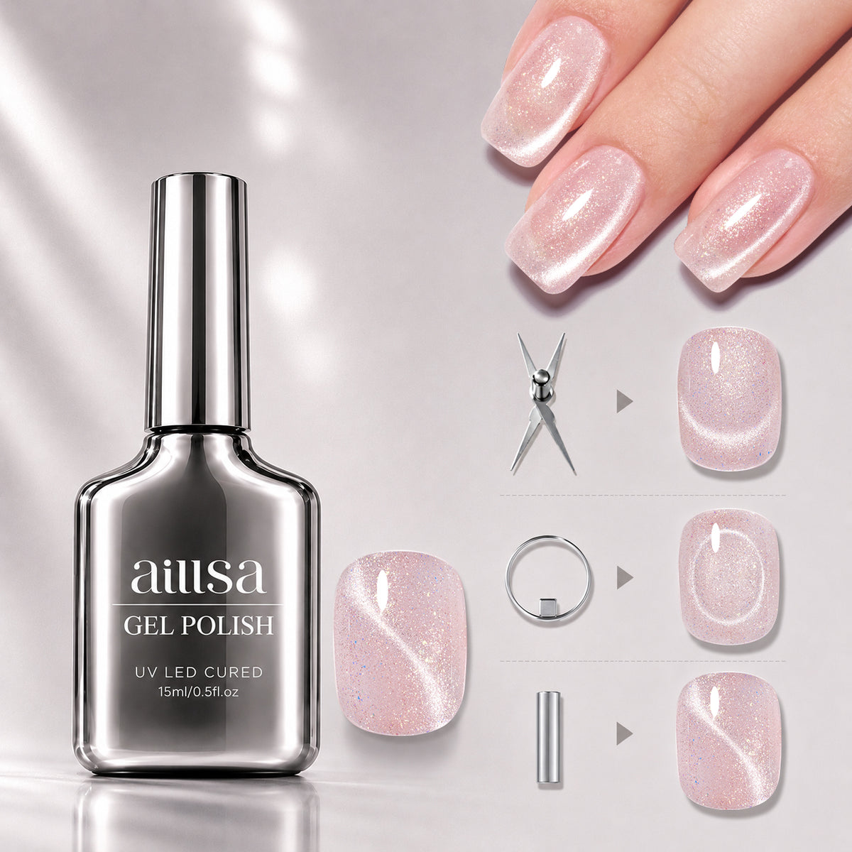AILLSA Soft Velvet Cat Eye Gel Polish Set with 3 Magnetic Tools 