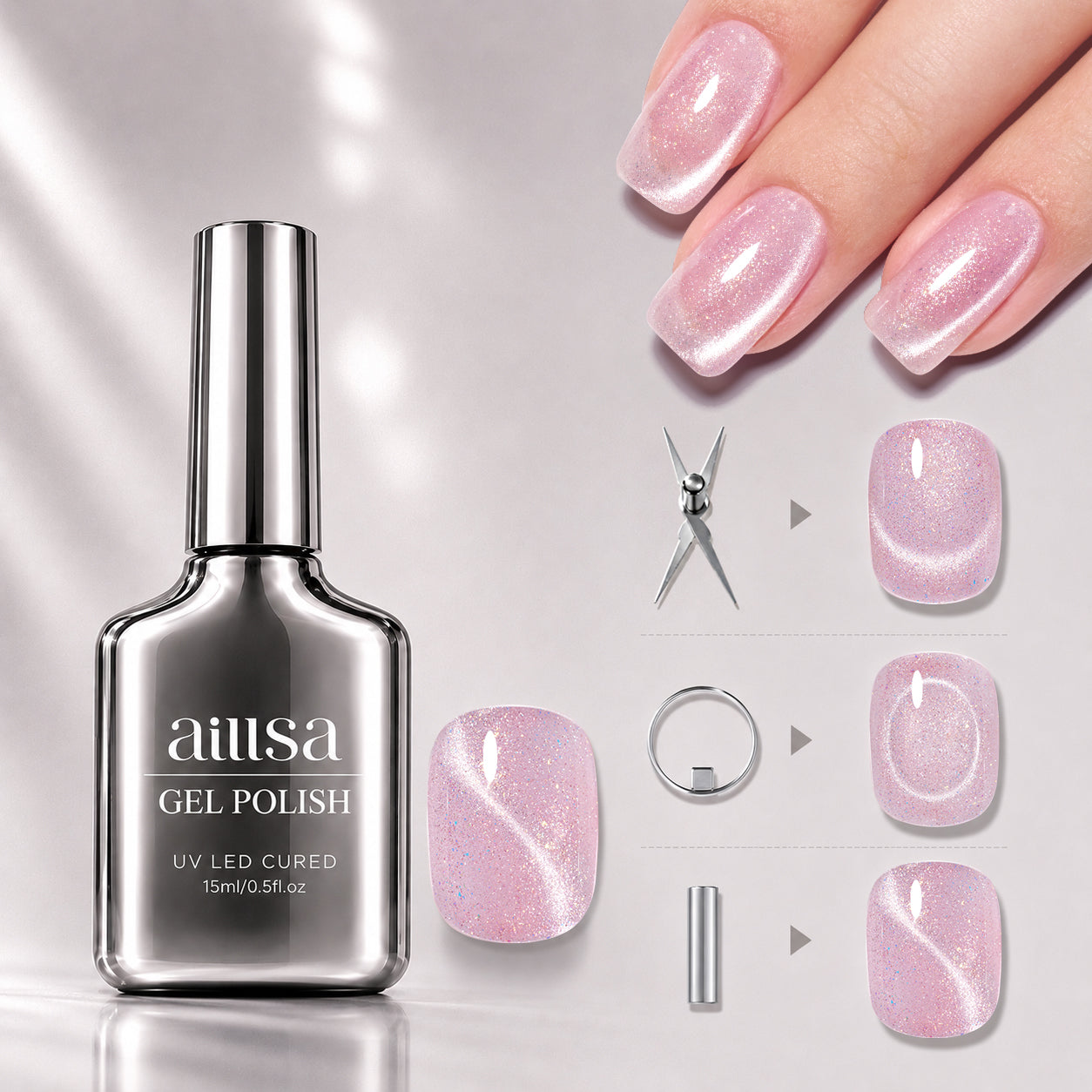 AILLSA Soft Velvet Cat Eye Gel Polish Set with 3 Magnetic Tools 