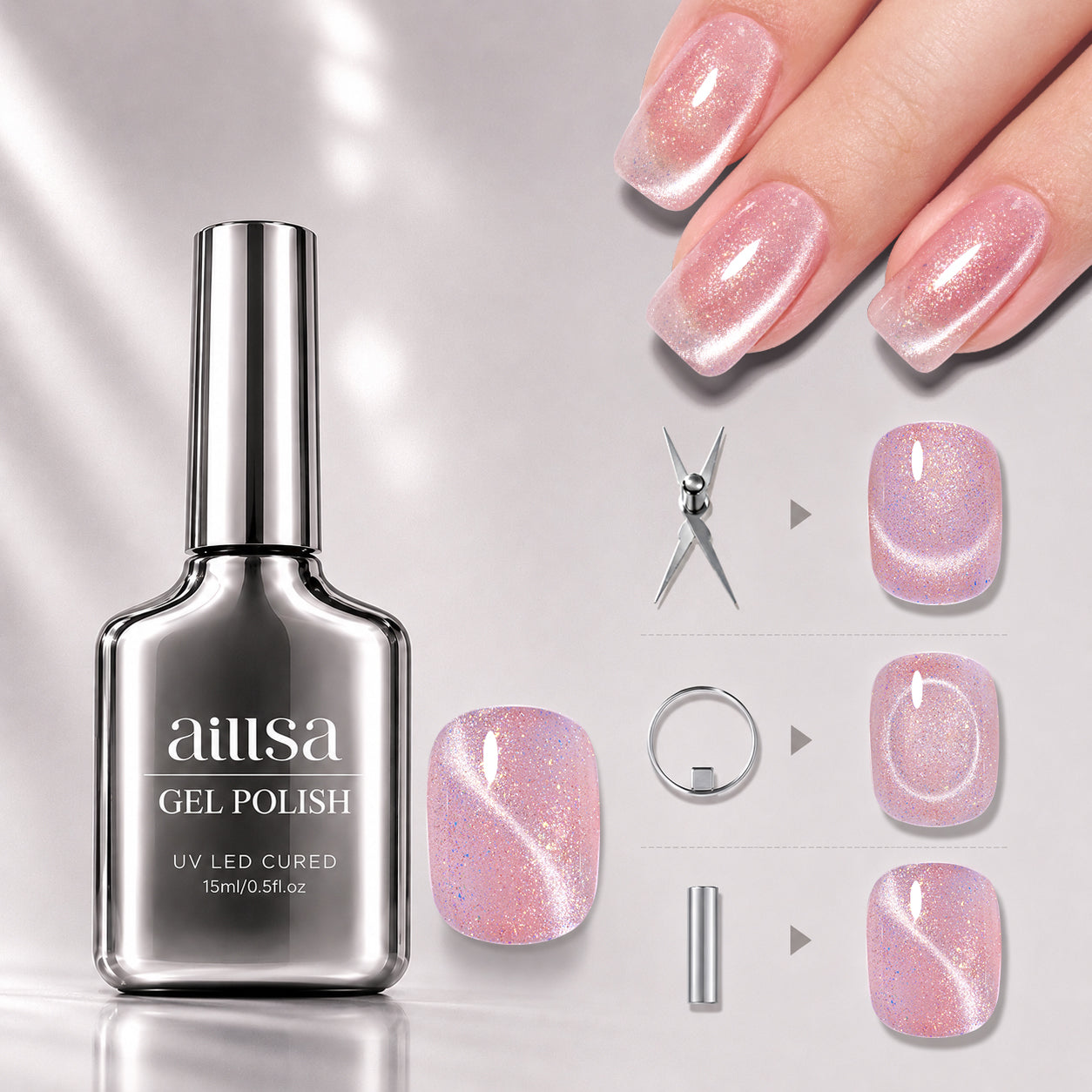 AILLSA Soft Velvet Cat Eye Gel Polish Set with 3 Magnetic Tools 