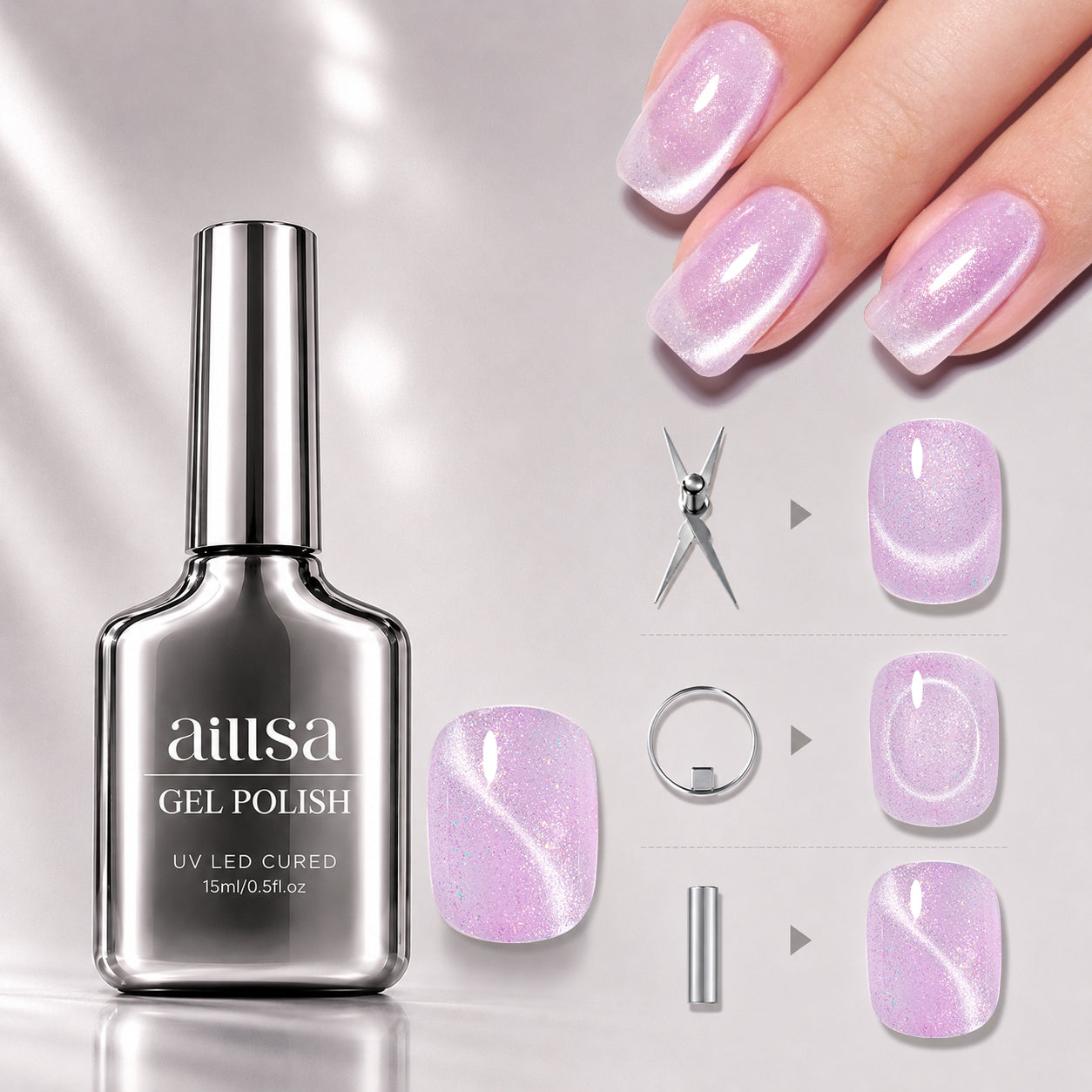 AILLSA Soft Velvet Cat Eye Gel Polish Set with 3 Magnetic Tools 